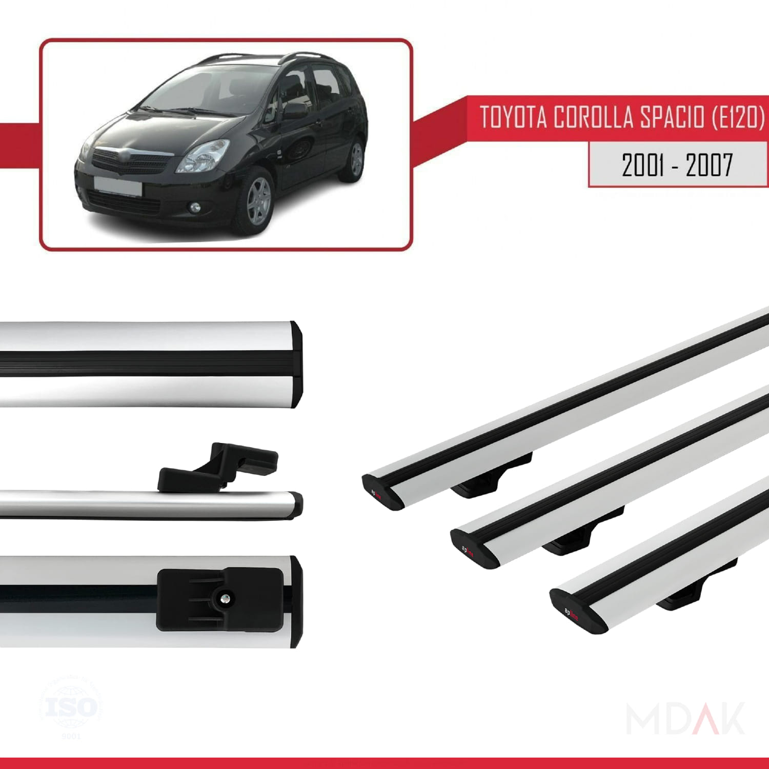 Toyota Corolla Spacio 2 (E120) 2001-2007 Arası ile Uyumlu BASIC Model Ara Atkı Tavan Barı Gri 3 Adet - Görsel 3