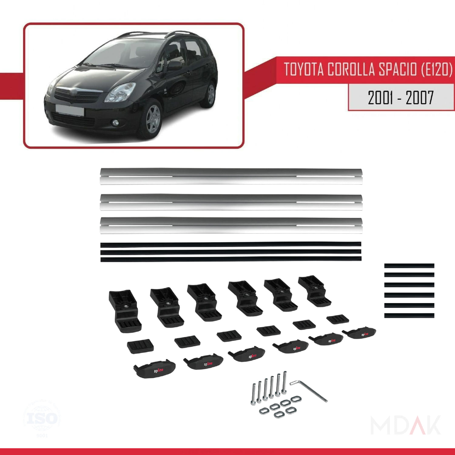 Toyota Corolla Spacio 2 (E120) 2001-2007 Arası ile Uyumlu BASIC Model Ara Atkı Tavan Barı Gri 3 Adet - Görsel 6