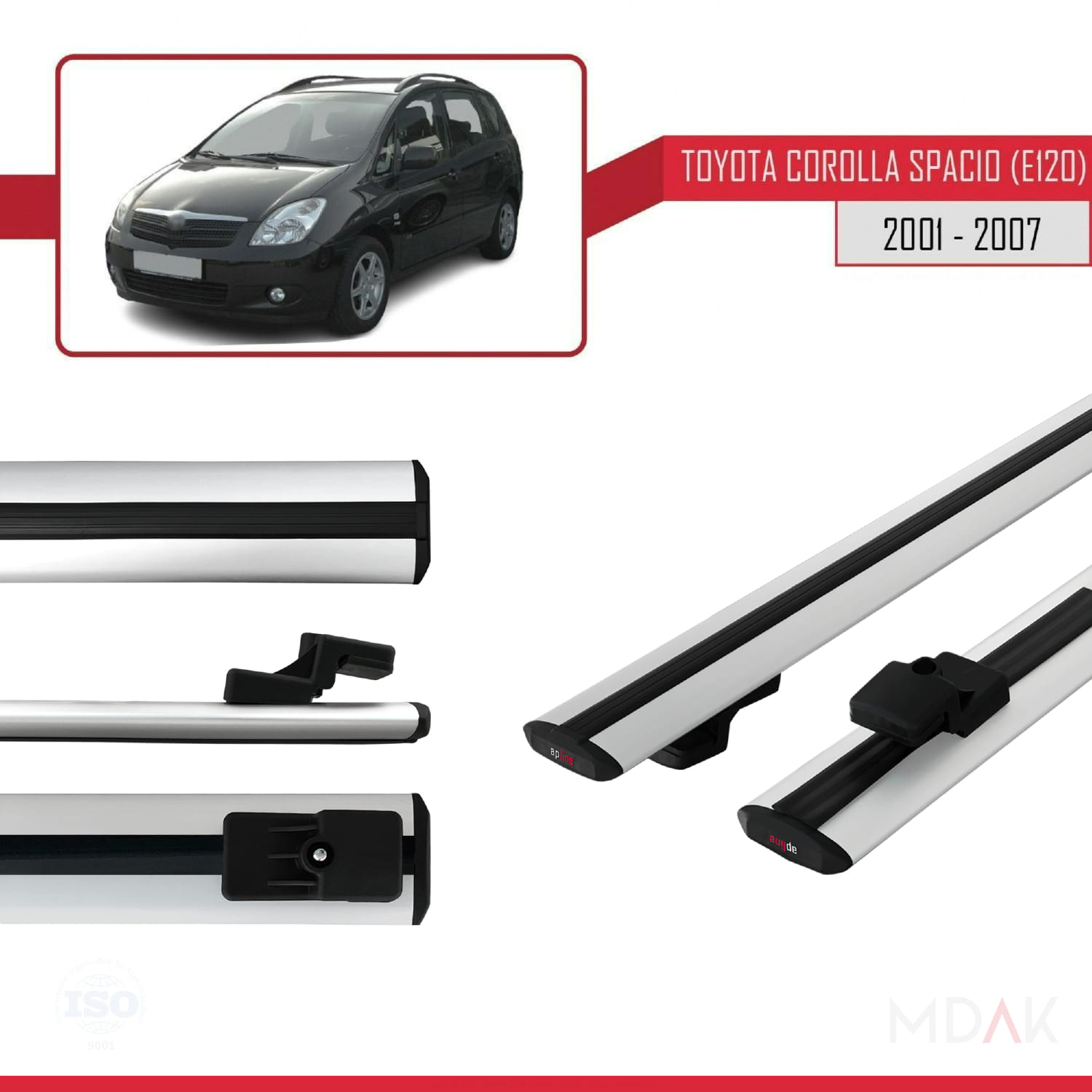 Toyota Corolla Spacio 2 (E120) 2001-2007 Arası ile Uyumlu BASIC Model Ara Atkı Tavan Barı Gri 2 Adet - Görsel 3