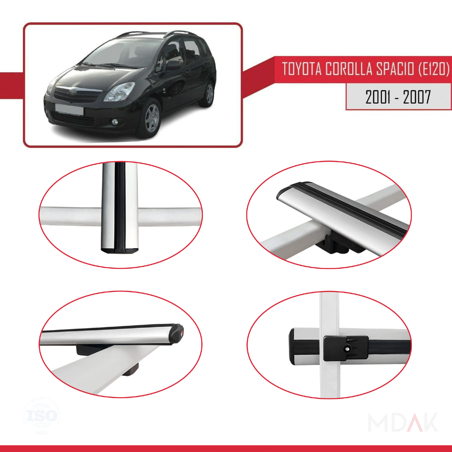 Toyota Corolla Spacio 2 (E120) 2001-2007 Arası ile Uyumlu BASIC Model Ara Atkı Tavan Barı Gri 2 Adet - Görsel 4