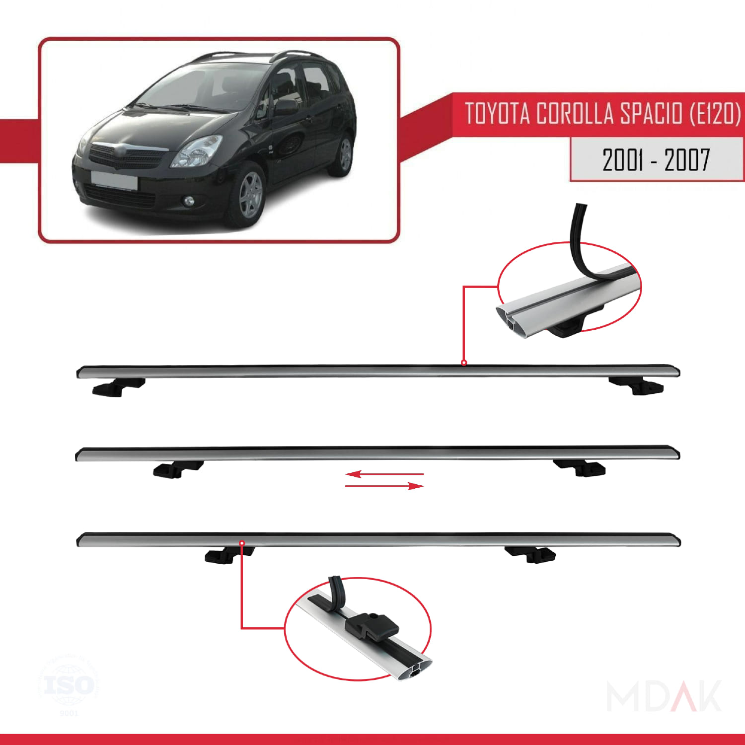 Toyota Corolla Spacio 2 (E120) 2001-2007 Arası ile Uyumlu BASIC Model Ara Atkı Tavan Barı Gri 2 Adet - Görsel 5