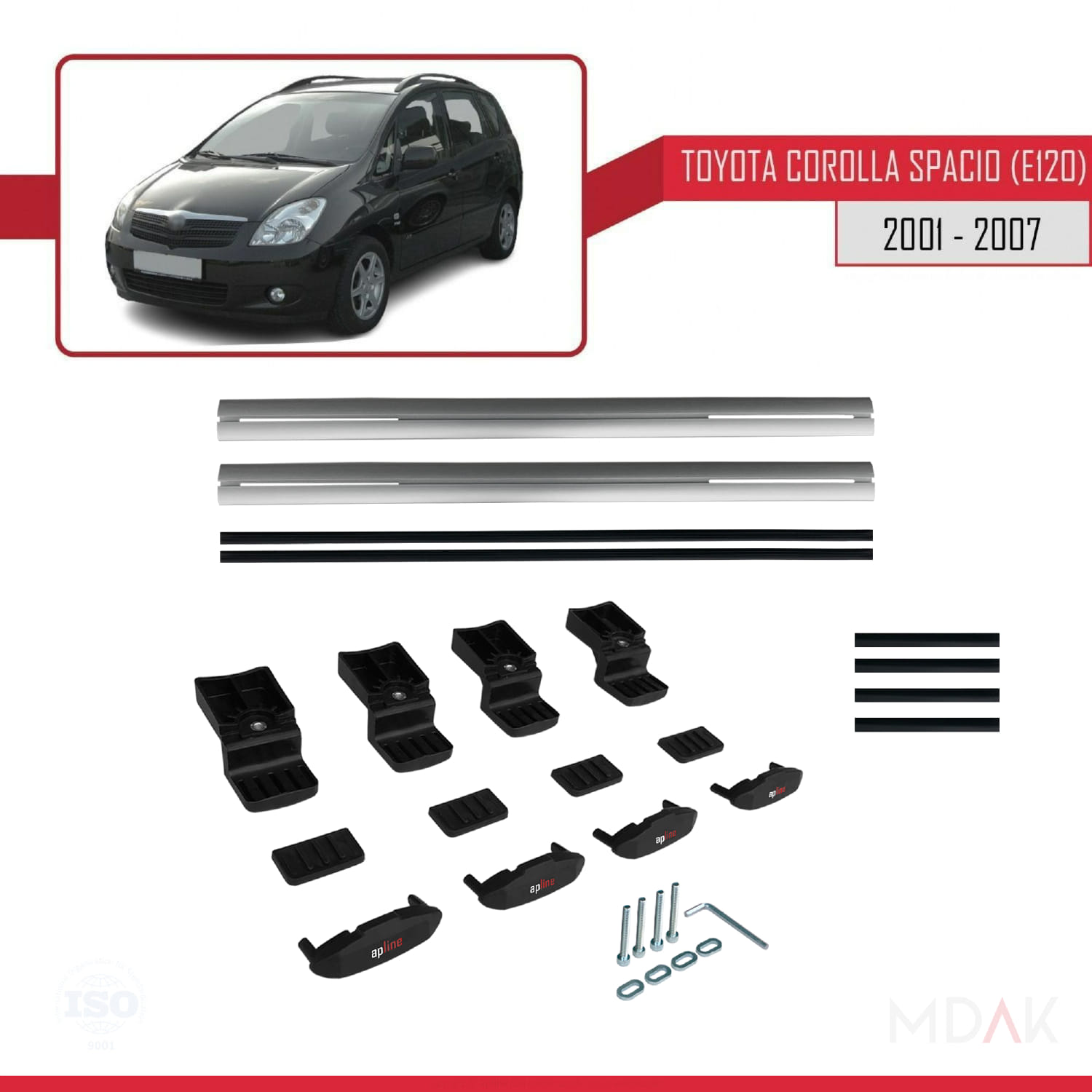 Toyota Corolla Spacio 2 (E120) 2001-2007 Arası ile Uyumlu BASIC Model Ara Atkı Tavan Barı Gri 2 Adet - Görsel 6