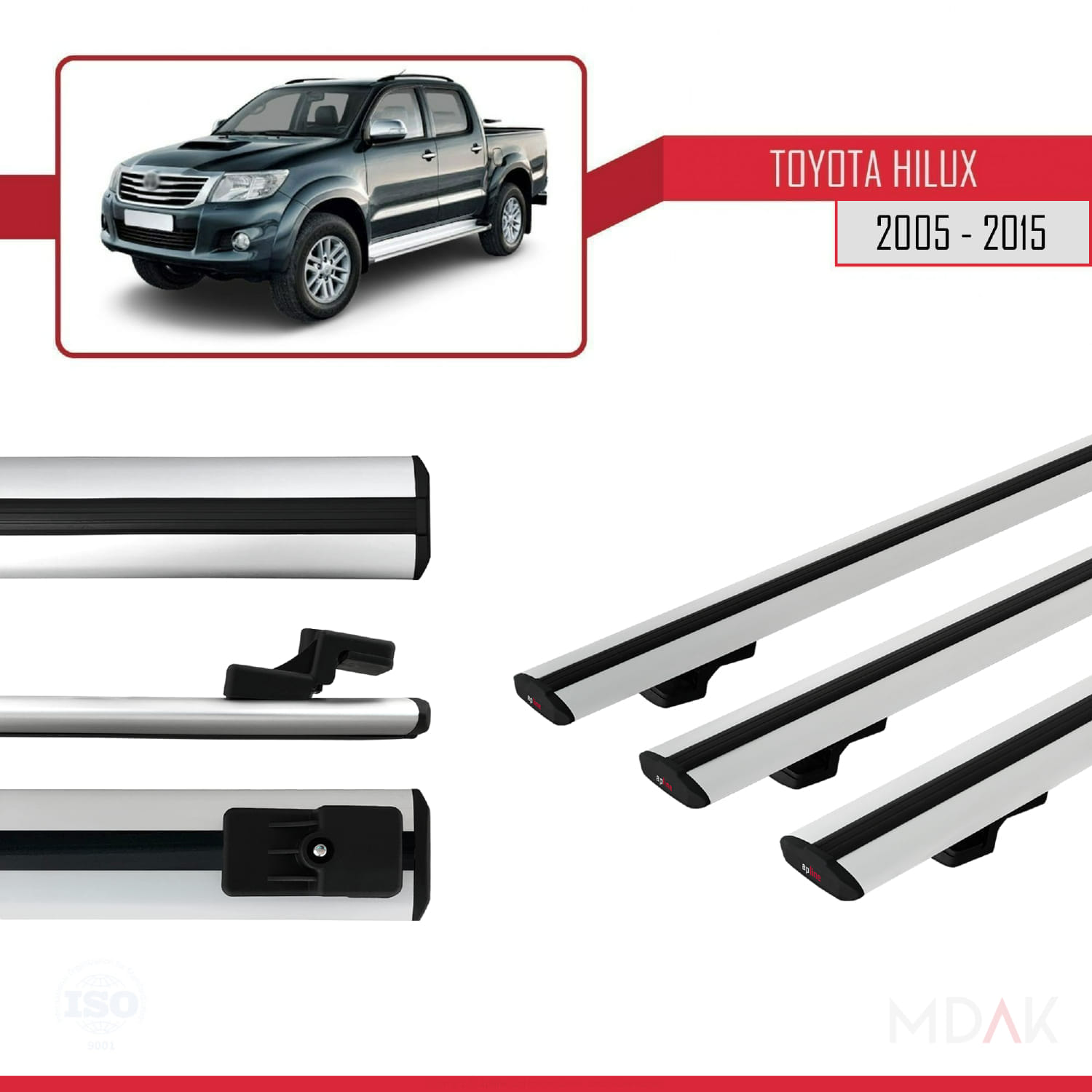 Toyota Hilux 7 (AN30) 2005-2015 Arası ile Uyumlu BASIC Model Ara Atkı Tavan Barı Gri 3 Adet - Görsel 3
