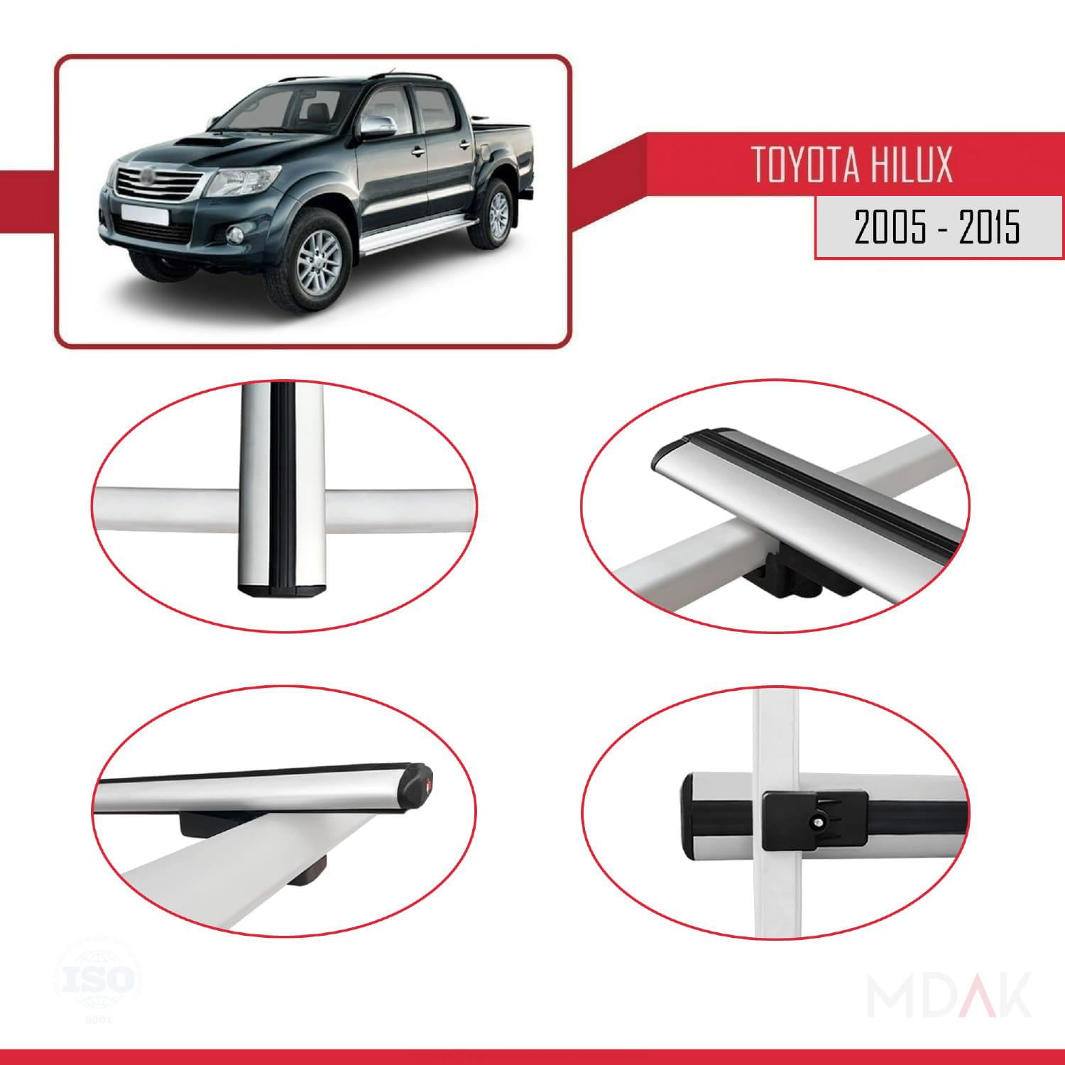 Toyota Hilux 7 (AN30) 2005-2015 Arası ile Uyumlu BASIC Model Ara Atkı Tavan Barı Gri 3 Adet - Görsel 4