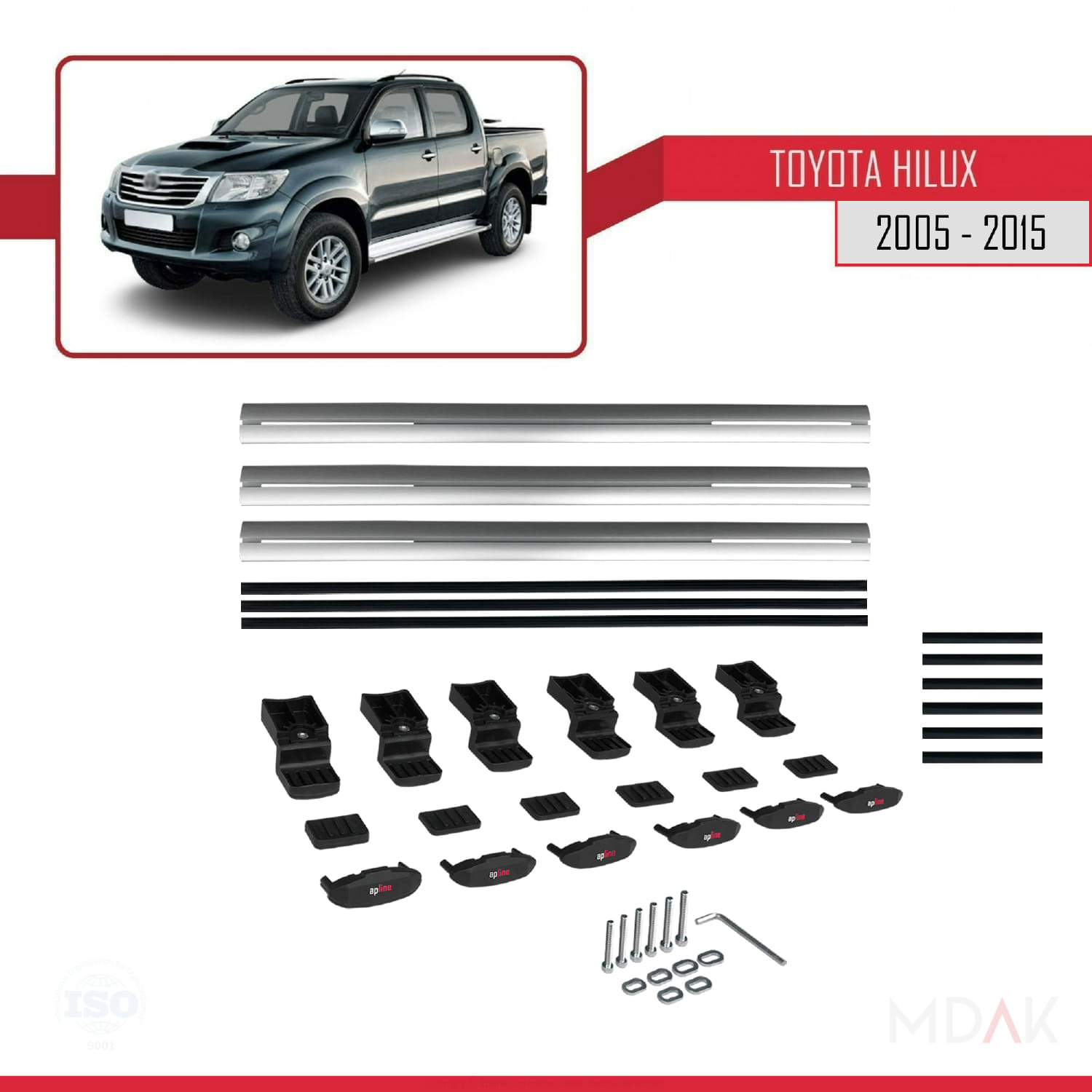 Toyota Hilux 7 (AN30) 2005-2015 Arası ile Uyumlu BASIC Model Ara Atkı Tavan Barı Gri 3 Adet - Görsel 6