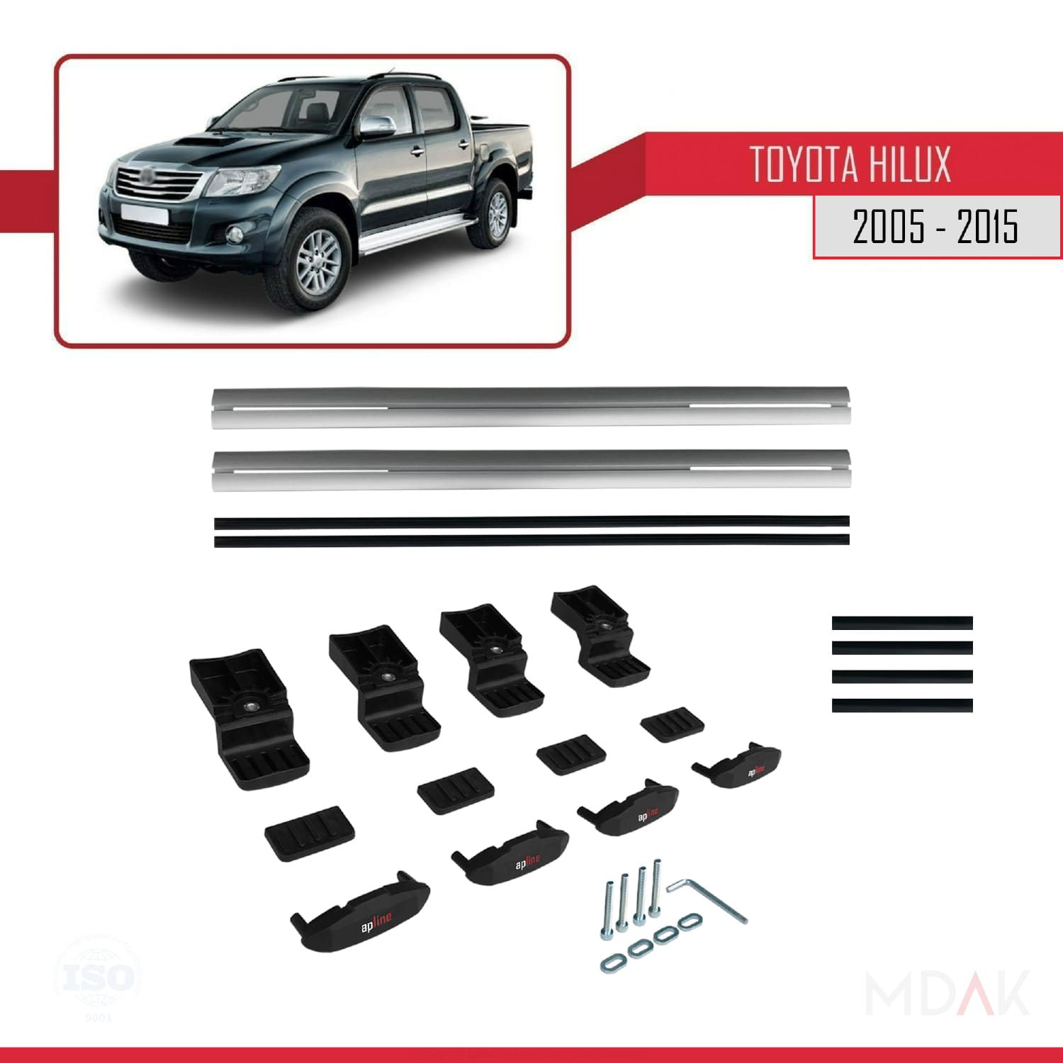Toyota Hilux 7 (AN30) 2005-2015 Arası ile Uyumlu BASIC Model Ara Atkı Tavan Barı Gri 2 Adet - Görsel 6