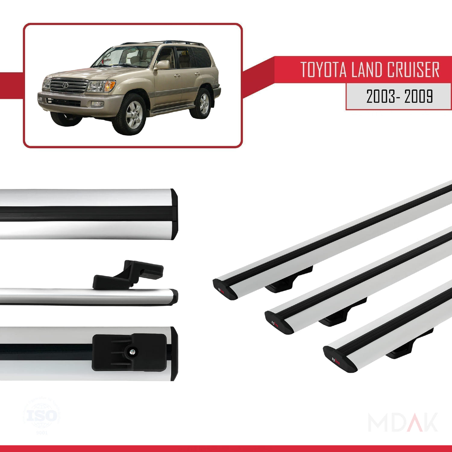 Toyota Land Cruiser (J100) 2003-2007 Arası ile Uyumlu BASIC Model Ara Atkı Tavan Barı Gri 3 Adet - Görsel 3