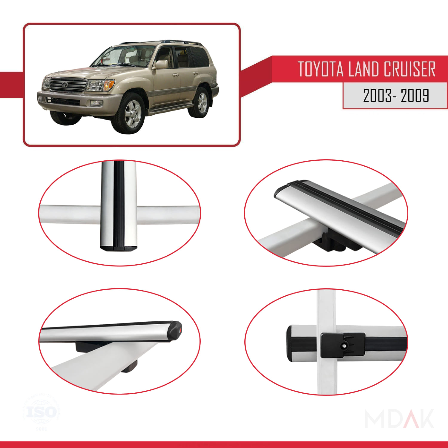 Toyota Land Cruiser (J100) 2003-2007 Arası ile Uyumlu BASIC Model Ara Atkı Tavan Barı Gri 3 Adet - Görsel 4
