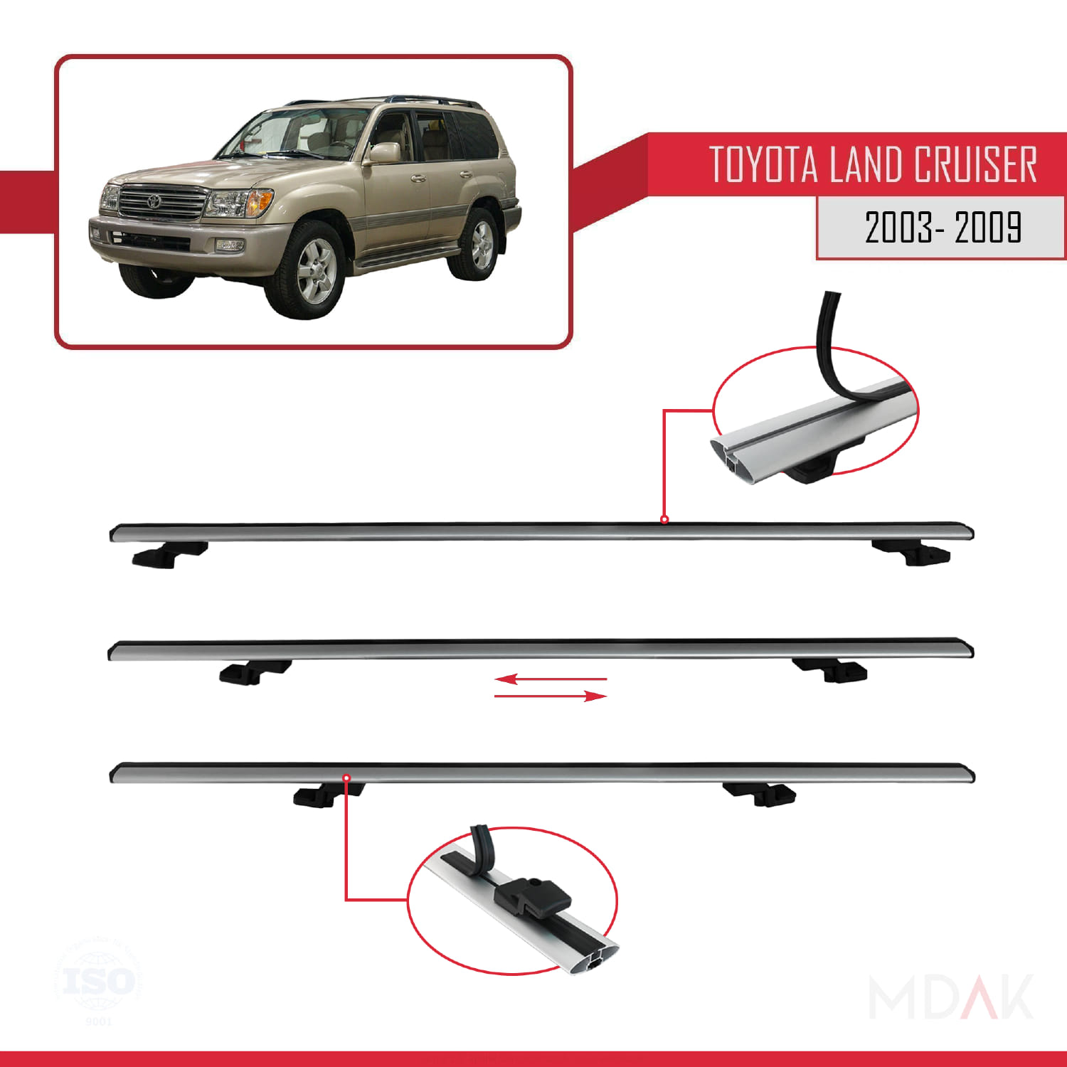 Toyota Land Cruiser (J100) 2003-2007 Arası ile Uyumlu BASIC Model Ara Atkı Tavan Barı Gri 3 Adet - Görsel 5