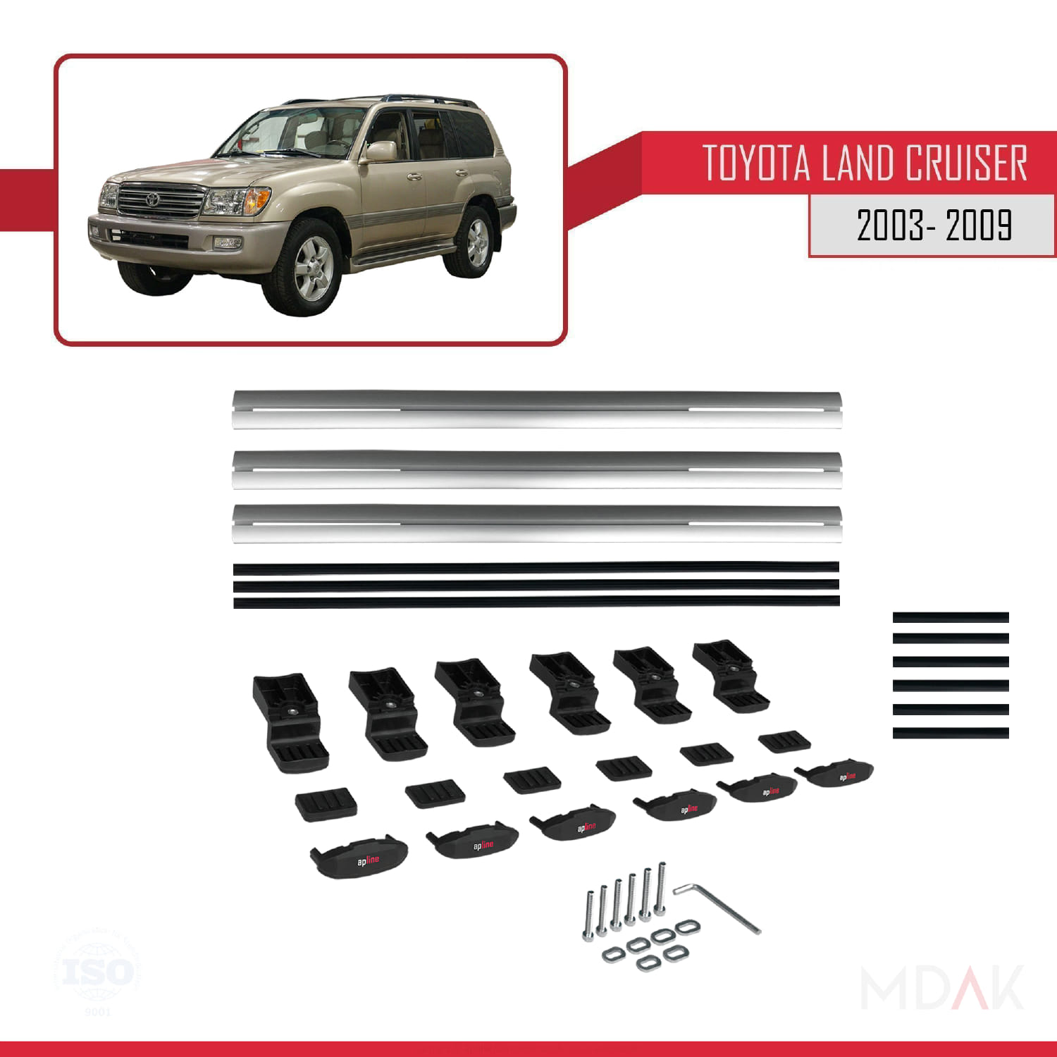Toyota Land Cruiser (J100) 2003-2007 Arası ile Uyumlu BASIC Model Ara Atkı Tavan Barı Gri 3 Adet - Görsel 6