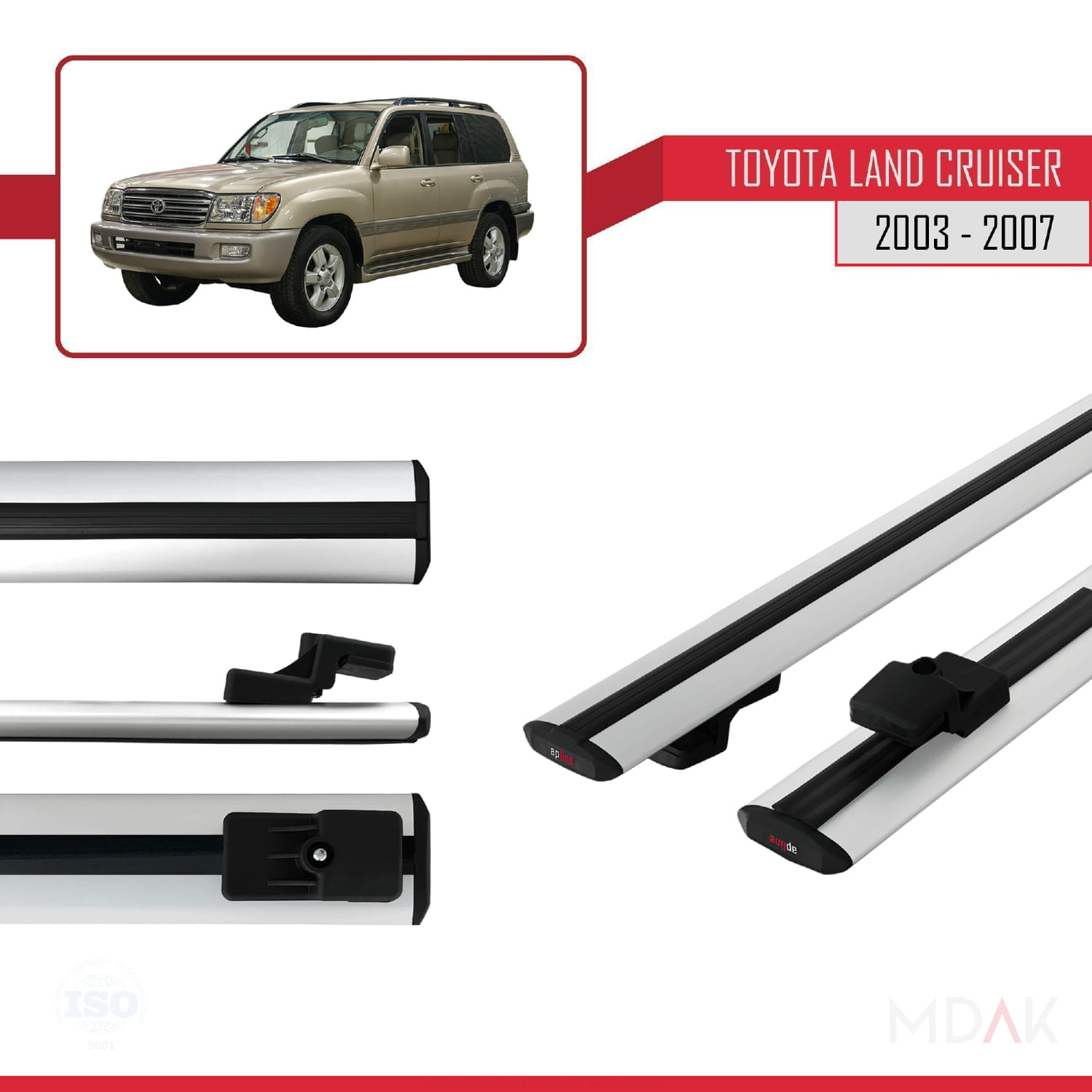 Toyota Land Cruiser (J100) 2003-2007 Arası ile Uyumlu BASIC Model Ara Atkı Tavan Barı Gri 2 Adet - Görsel 3