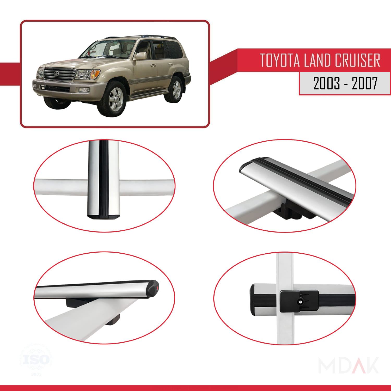 Toyota Land Cruiser (J100) 2003-2007 Arası ile Uyumlu BASIC Model Ara Atkı Tavan Barı Gri 2 Adet - Görsel 4