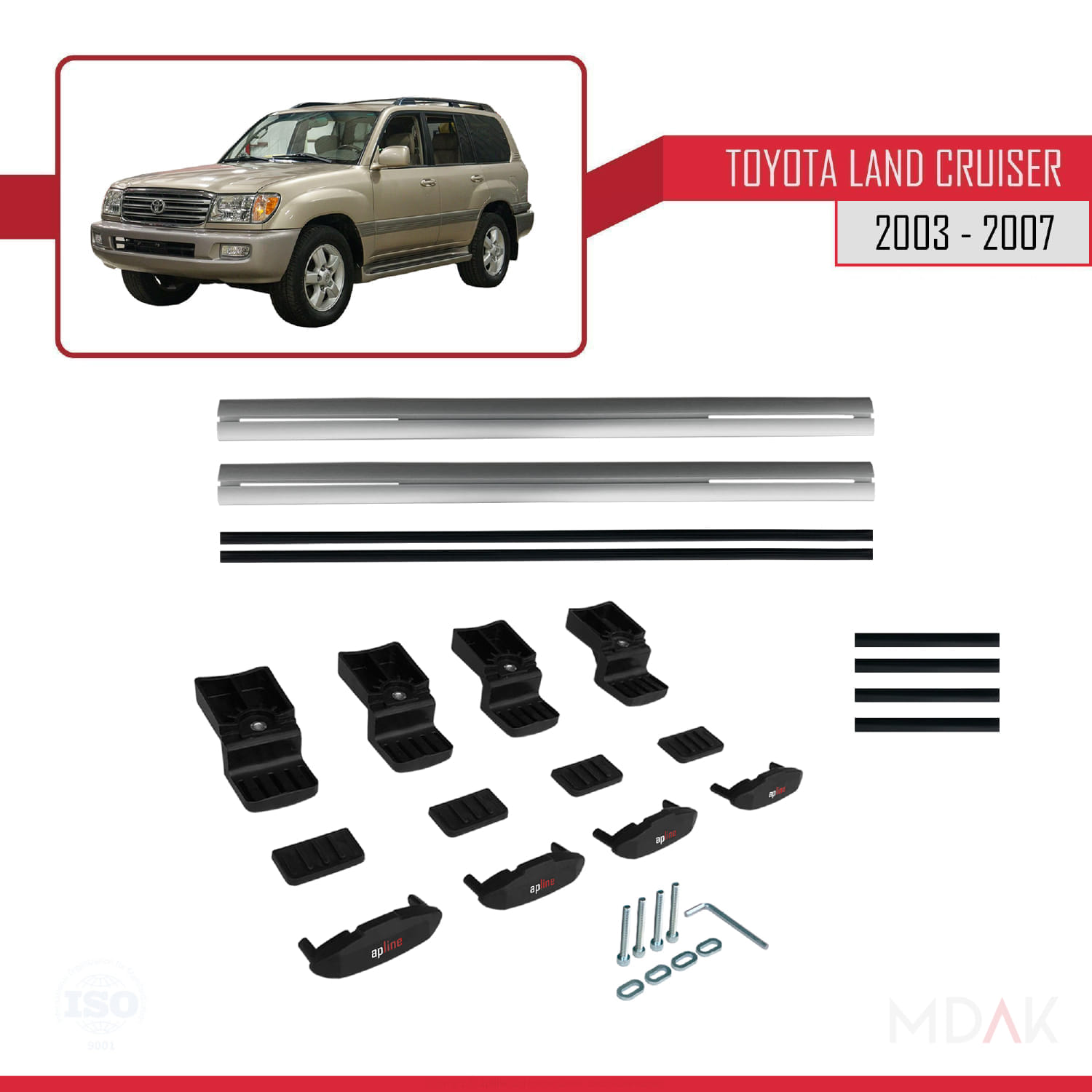 Toyota Land Cruiser (J100) 2003-2007 Arası ile Uyumlu BASIC Model Ara Atkı Tavan Barı Gri 2 Adet - Görsel 6