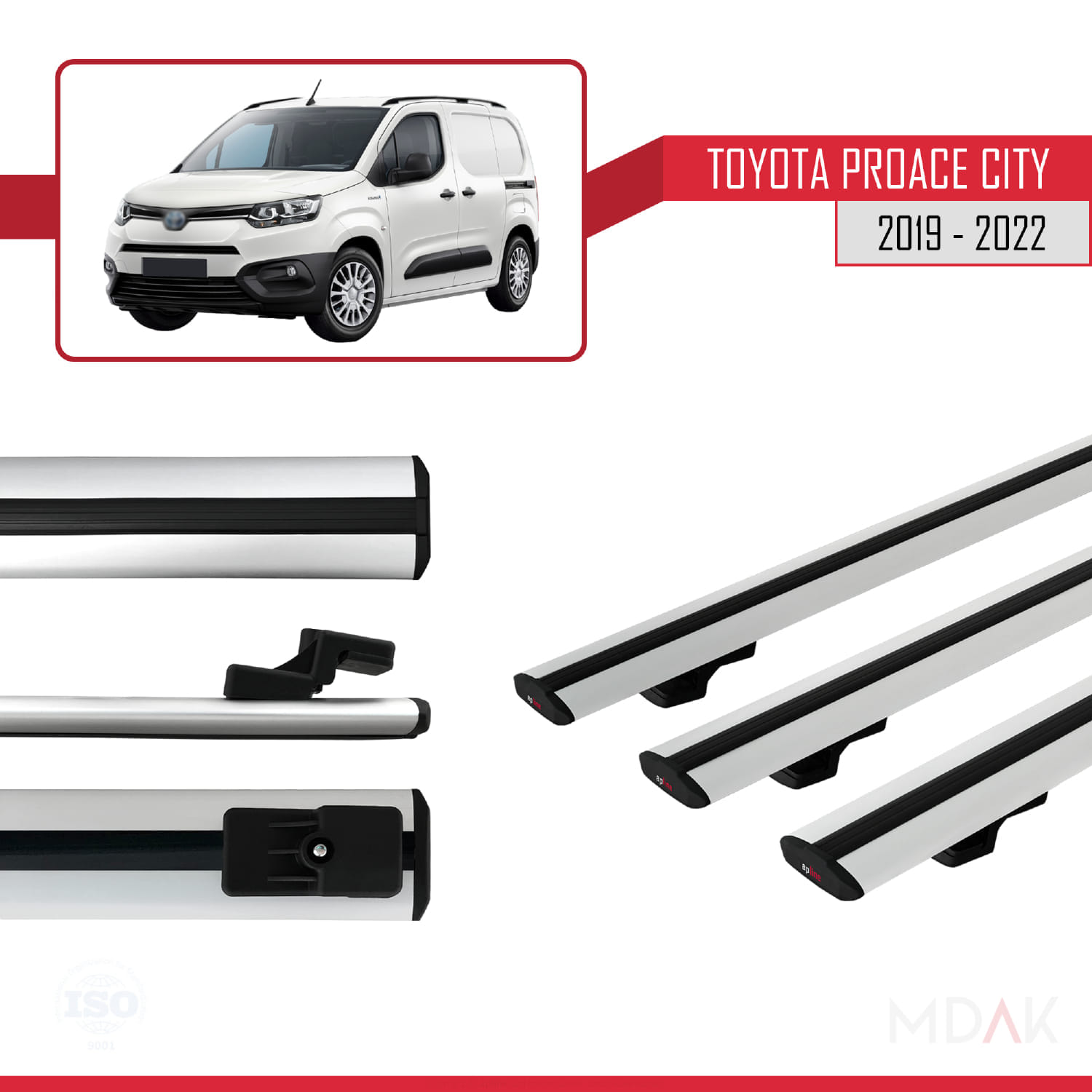 Toyota Proace City 2019-2022 Arası ile Uyumlu BASIC Model Ara Atkı Tavan Barı Gri 3 Adet - Görsel 3