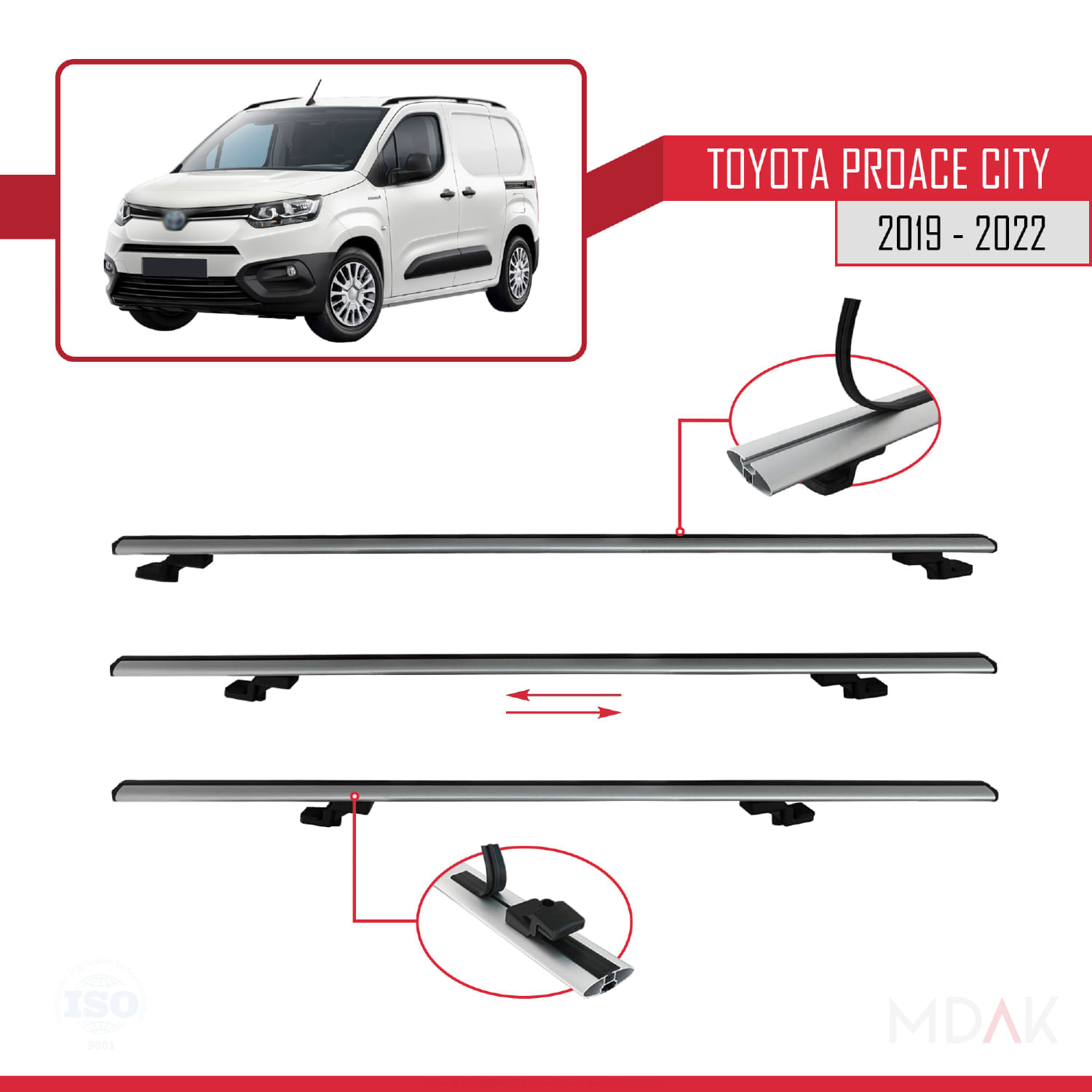 Toyota Proace City 2019-2022 Arası ile Uyumlu BASIC Model Ara Atkı Tavan Barı Gri 3 Adet - Görsel 5
