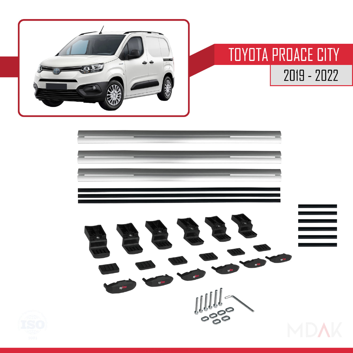 Toyota Proace City 2019-2022 Arası ile Uyumlu BASIC Model Ara Atkı Tavan Barı Gri 3 Adet - Görsel 6