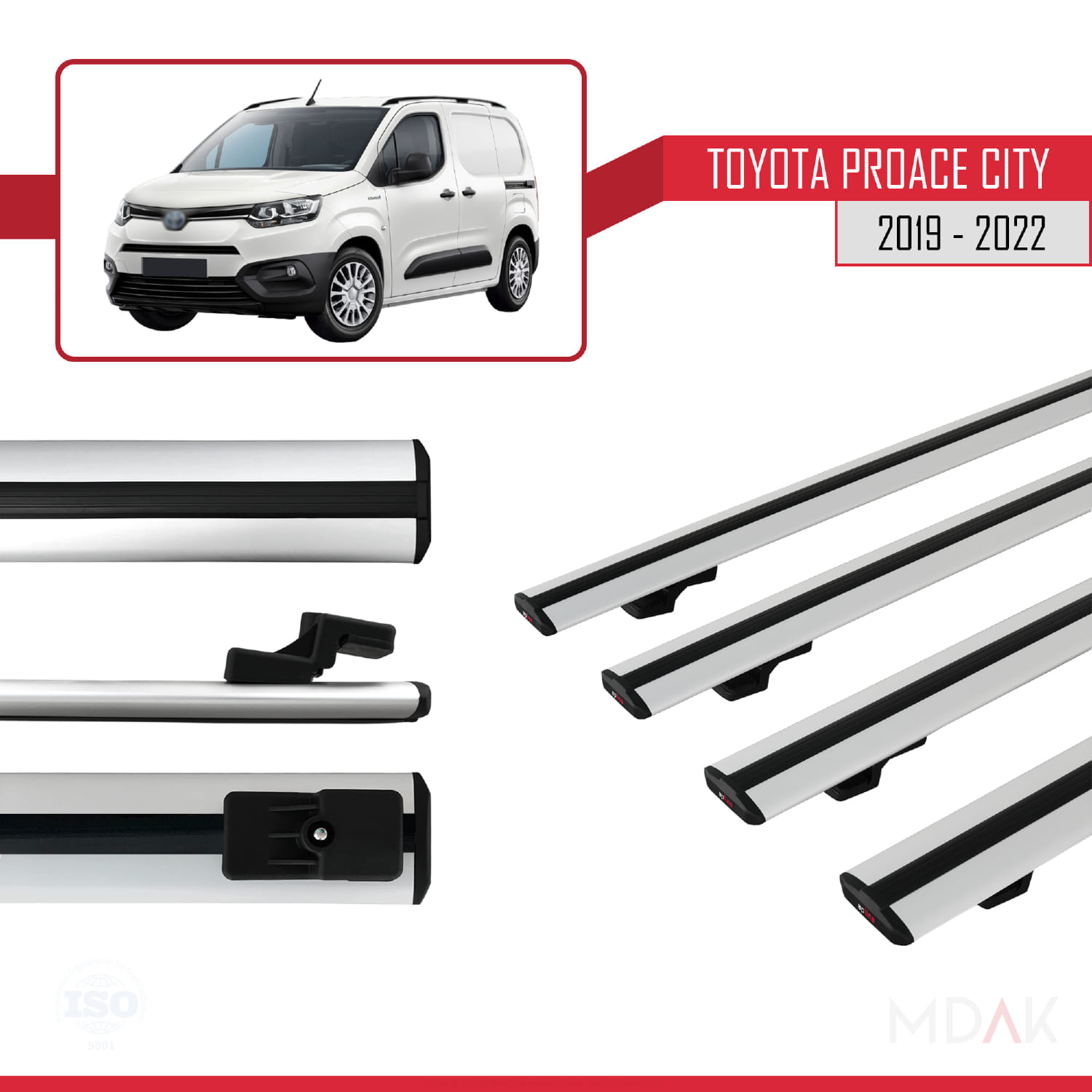 Toyota Proace City 2019-2022 Arası ile Uyumlu BASIC Model Ara Atkı Tavan Barı Gri 4 Adet - Görsel 3