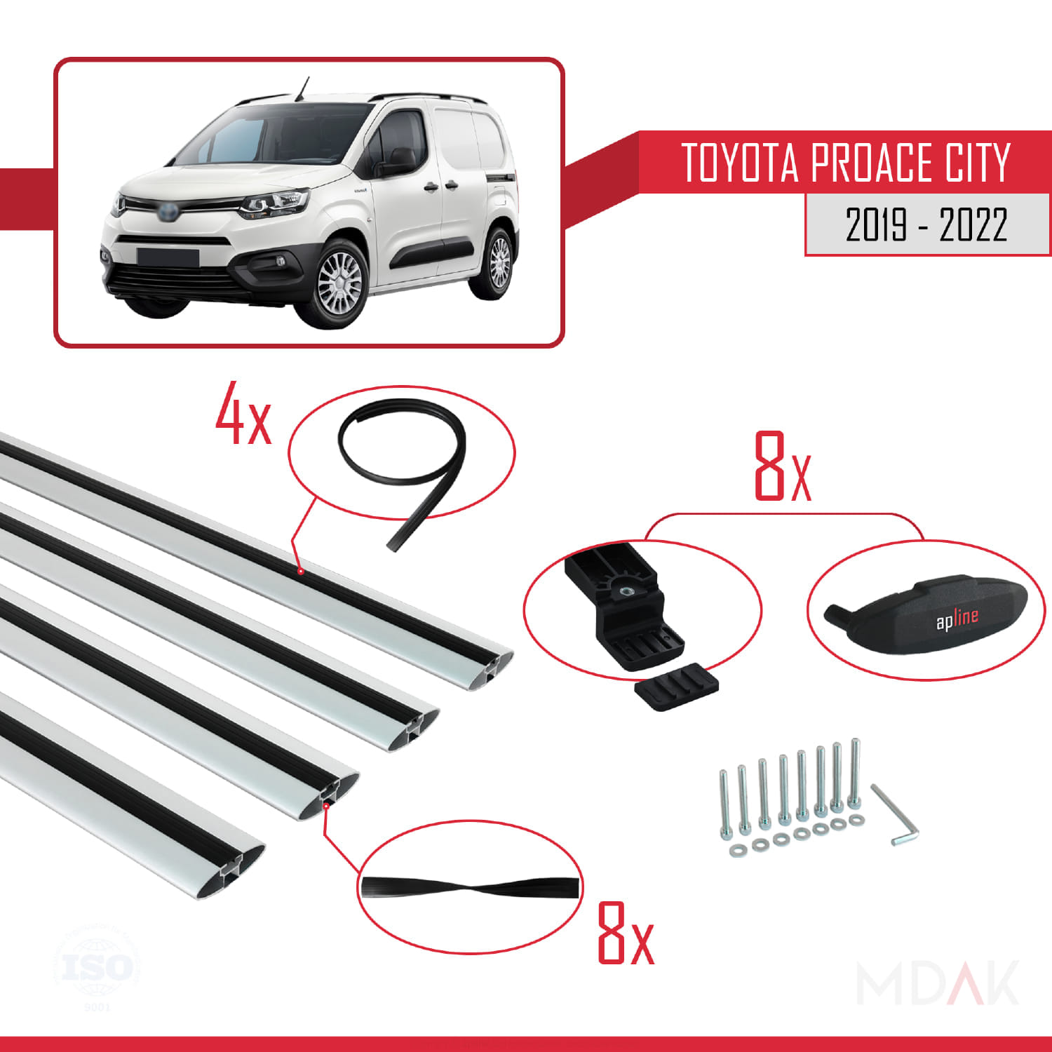 Toyota Proace City 2019-2022 Arası ile Uyumlu BASIC Model Ara Atkı Tavan Barı Gri 4 Adet - Görsel 5