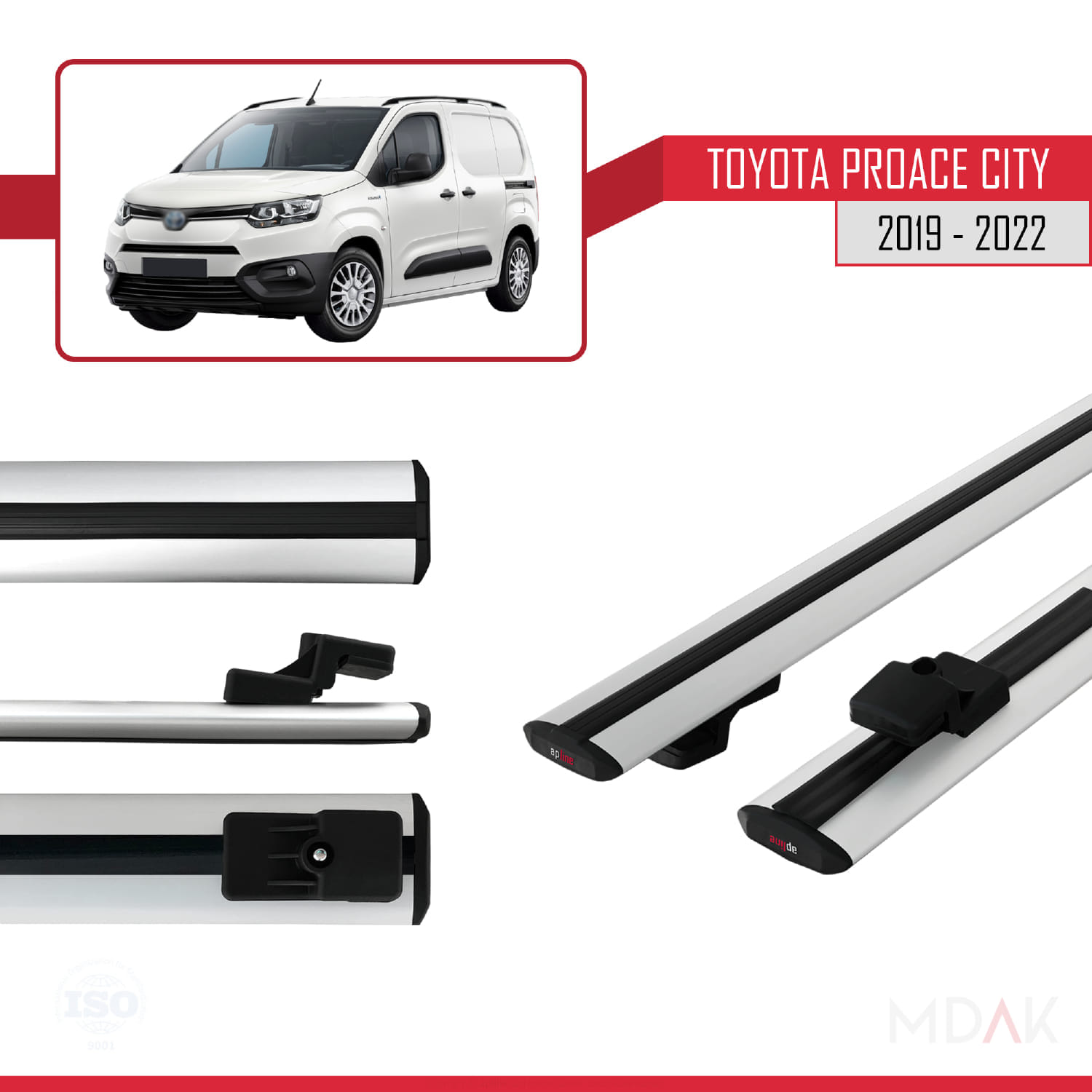Toyota Proace City 2019-2022 Arası ile Uyumlu BASIC Model Ara Atkı Tavan Barı Gri 2 Adet - Görsel 3