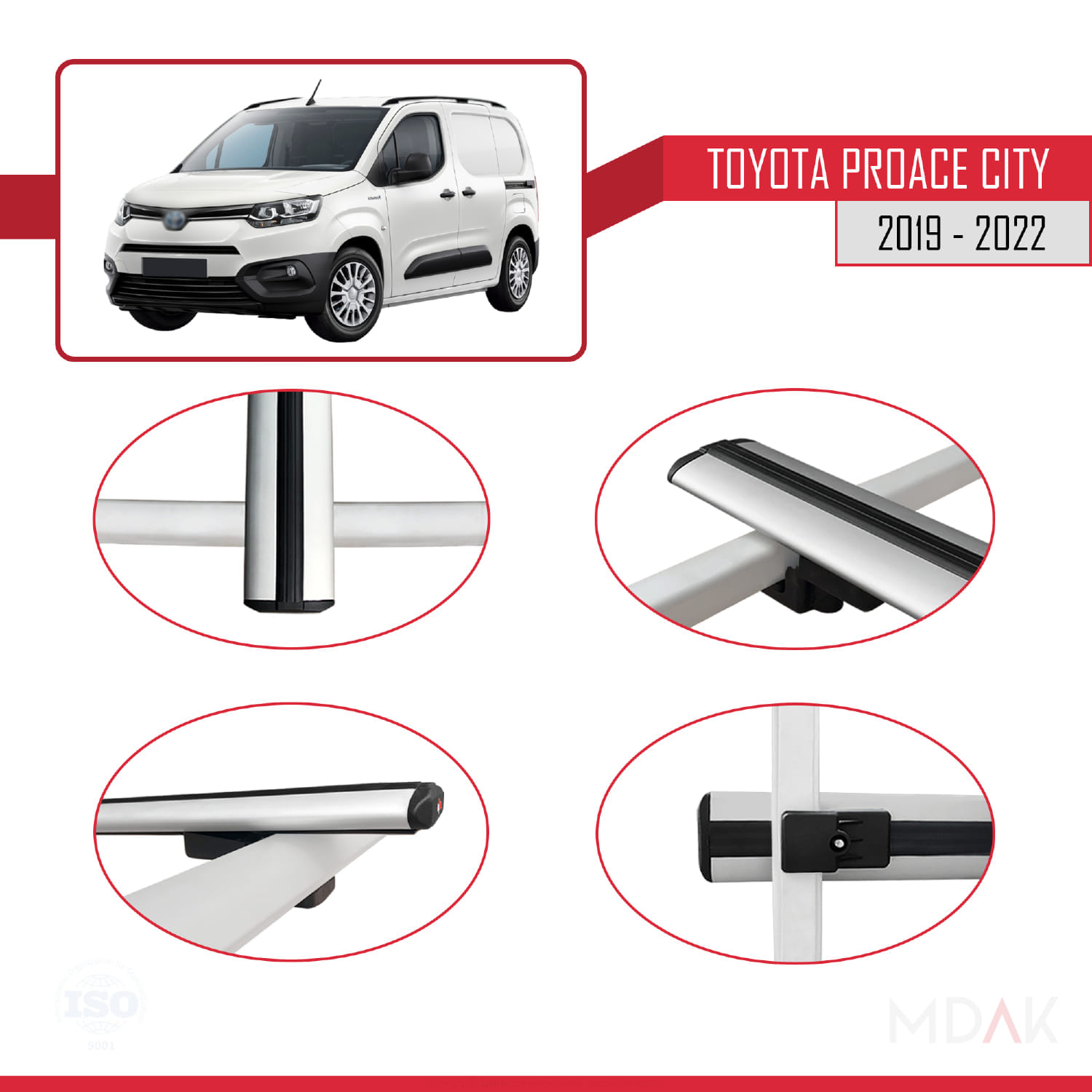 Toyota Proace City 2019-2022 Arası ile Uyumlu BASIC Model Ara Atkı Tavan Barı Gri 2 Adet - Görsel 4