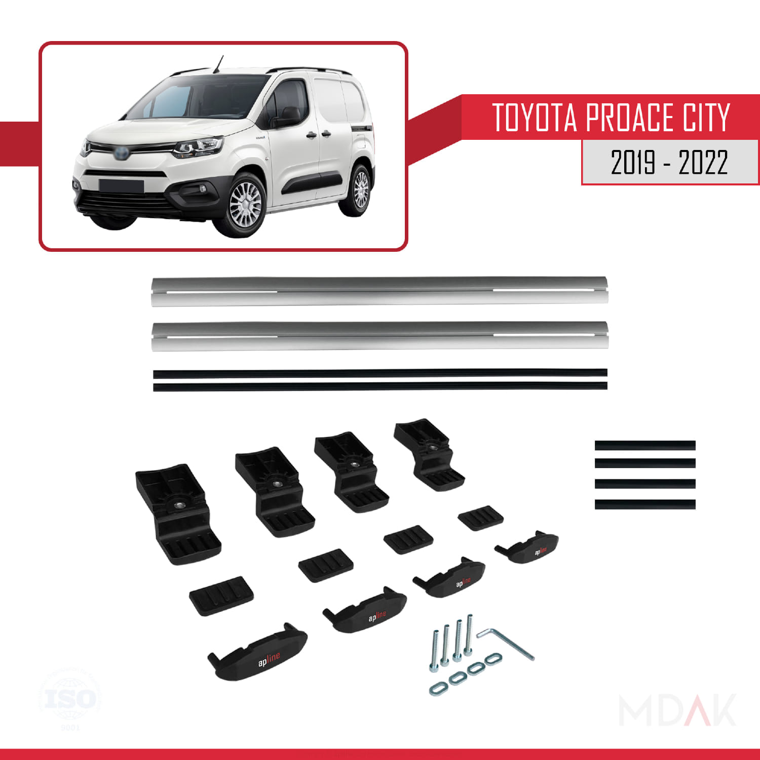 Toyota Proace City 2019-2022 Arası ile Uyumlu BASIC Model Ara Atkı Tavan Barı Gri 2 Adet - Görsel 6