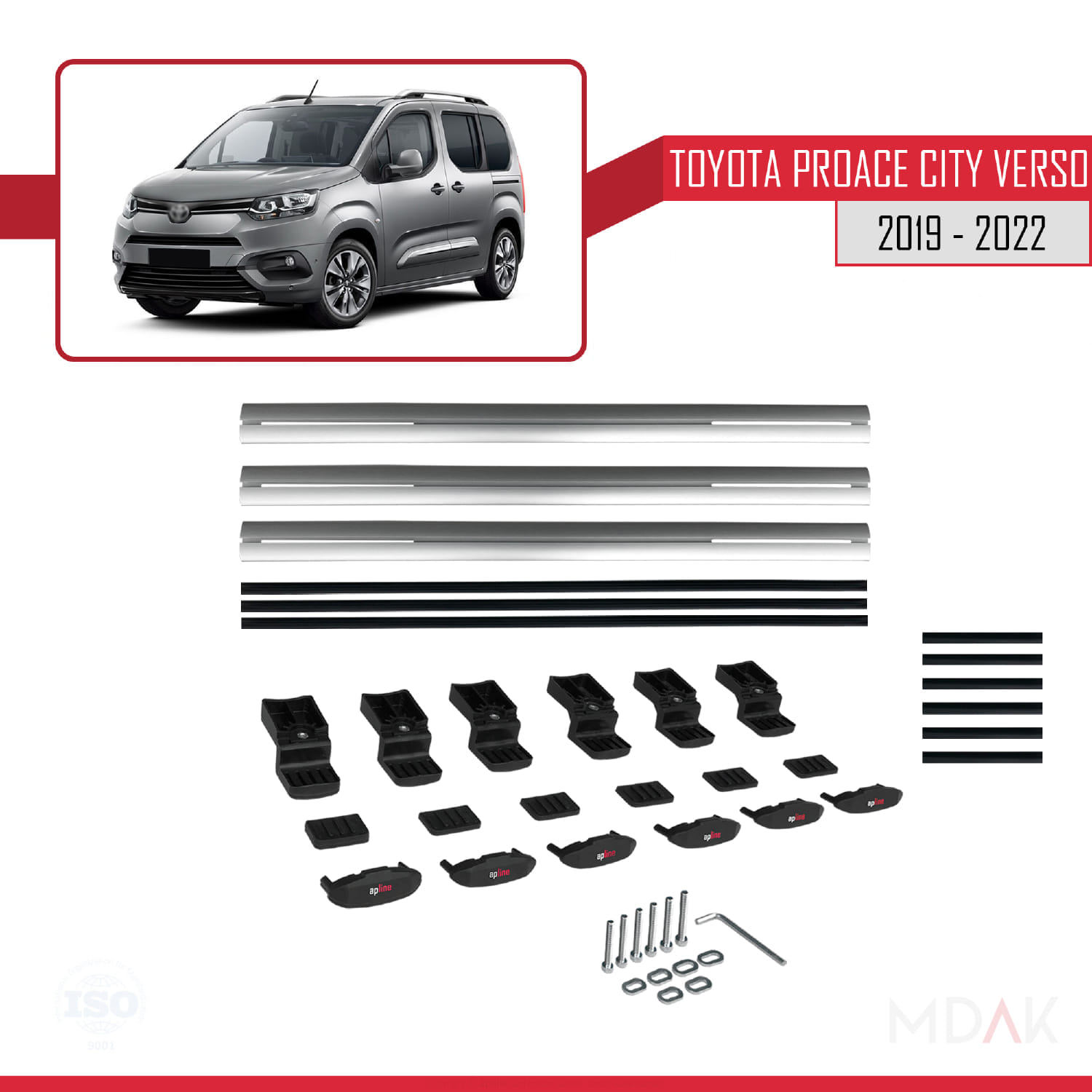 Toyota Proace City Verso 2019-2022 Arası ile Uyumlu BASIC Model Ara Atkı Tavan Barı Gri 3 Adet - Görsel 6