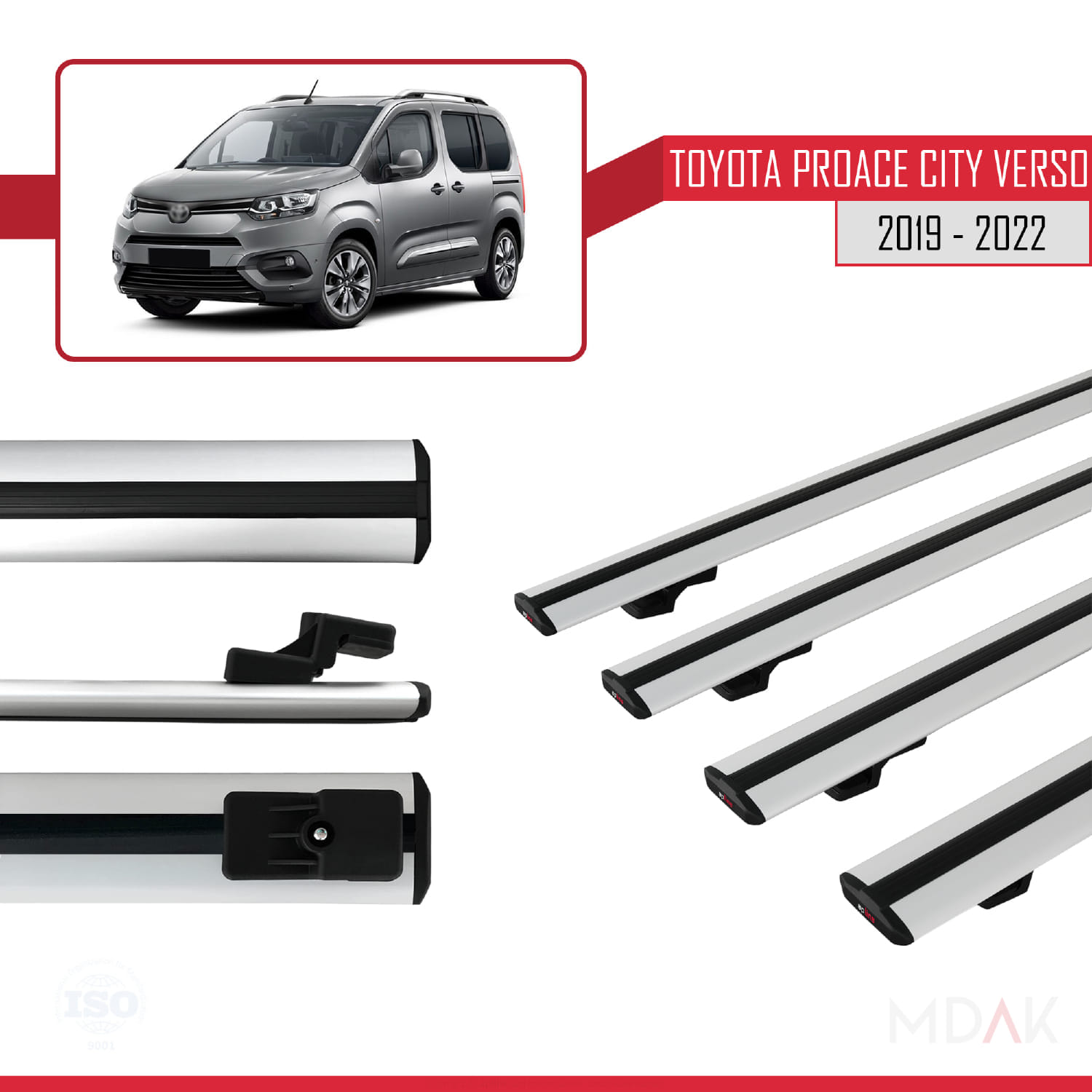 Toyota Proace City Verso 2019-2022 Arası ile Uyumlu BASIC Model Ara Atkı Tavan Barı Gri 4 Adet - Görsel 3
