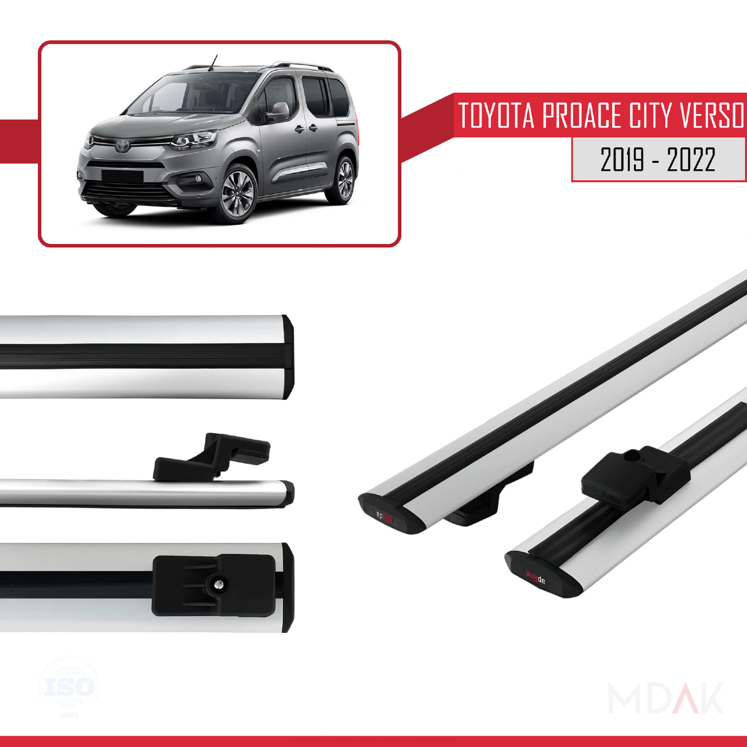 Toyota Proace City Verso 2019-2022 Arası ile Uyumlu BASIC Model Ara Atkı Tavan Barı Gri 2 Adet - Görsel 3