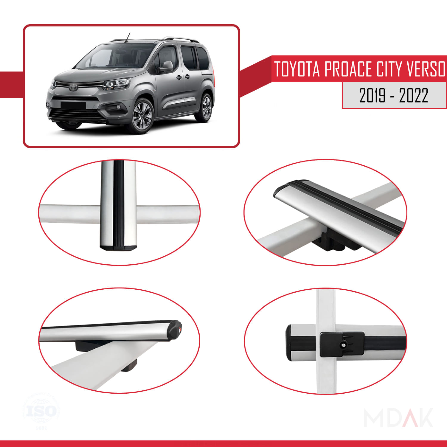 Toyota Proace City Verso 2019-2022 Arası ile Uyumlu BASIC Model Ara Atkı Tavan Barı Gri 2 Adet - Görsel 4