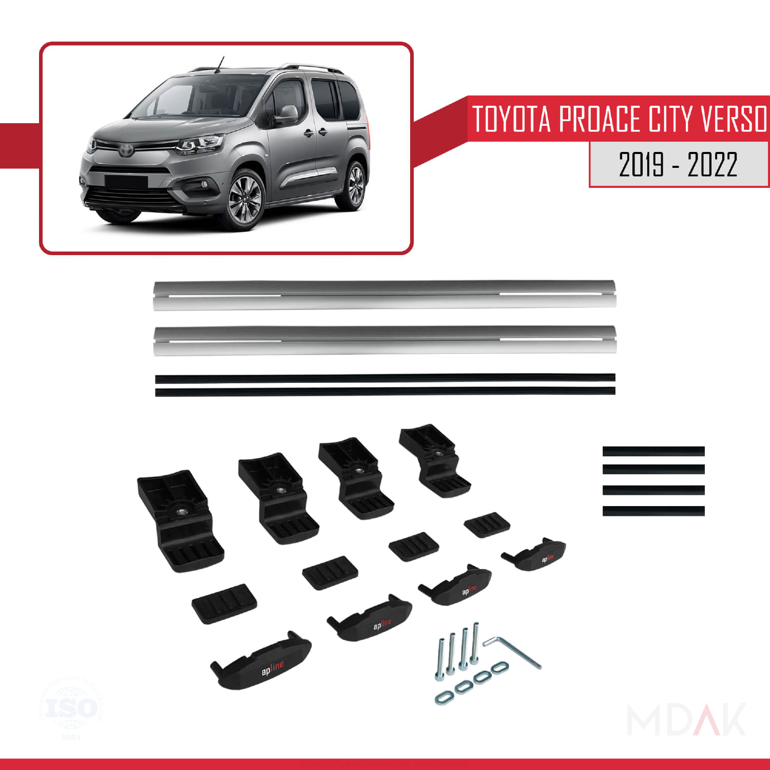Toyota Proace City Verso 2019-2022 Arası ile Uyumlu BASIC Model Ara Atkı Tavan Barı Gri 2 Adet - Görsel 6