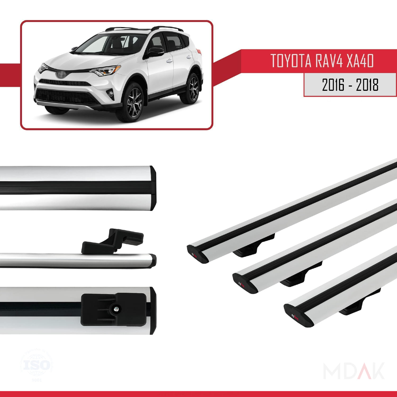 Toyota RAV4 IV (XA40) Post-Facelift 2016-2018 Arası ile Uyumlu BASIC Model Ara Atkı Tavan Barı Gri 3 Adet - Görsel 3