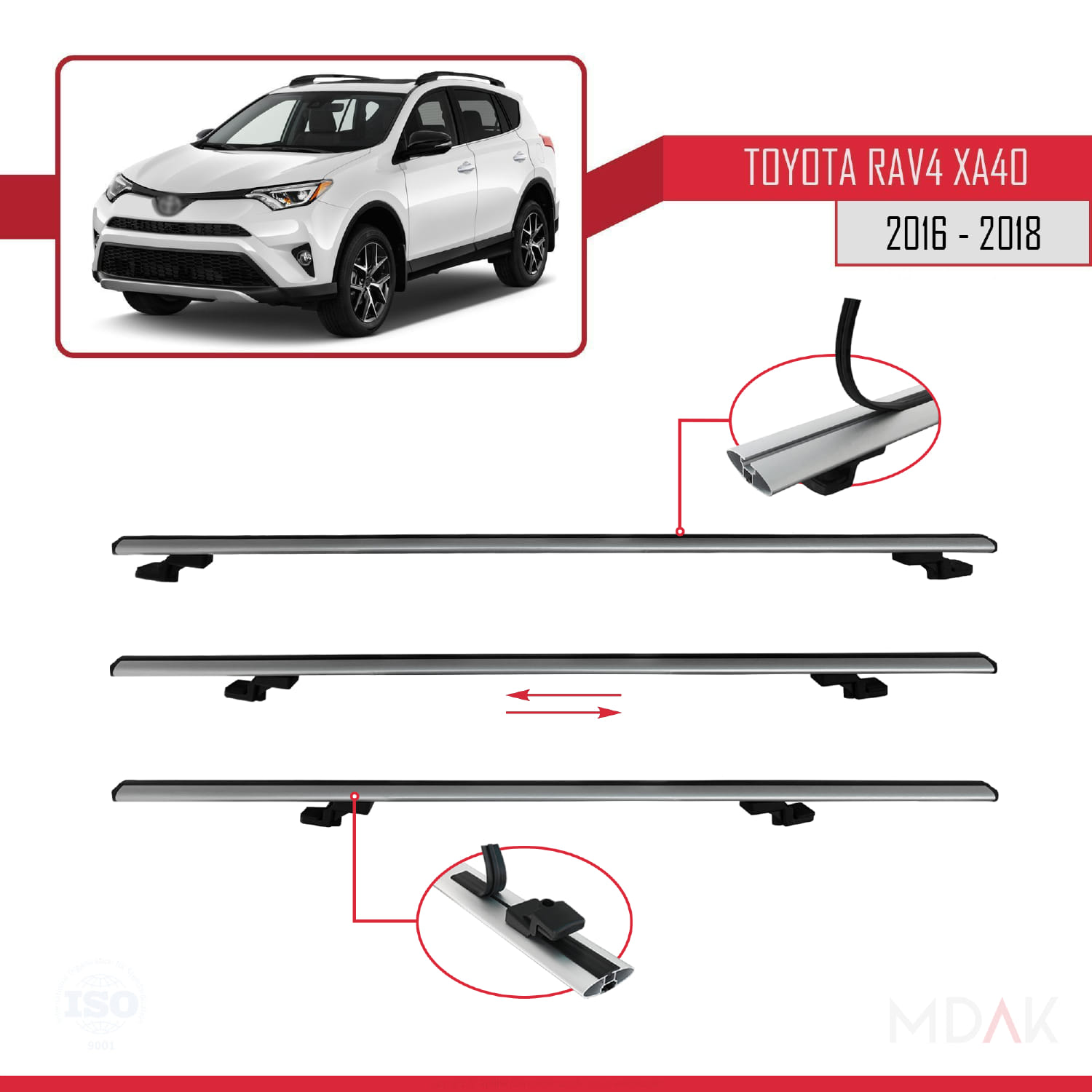 Toyota RAV4 IV (XA40) Post-Facelift 2016-2018 Arası ile Uyumlu BASIC Model Ara Atkı Tavan Barı Gri 3 Adet - Görsel 5