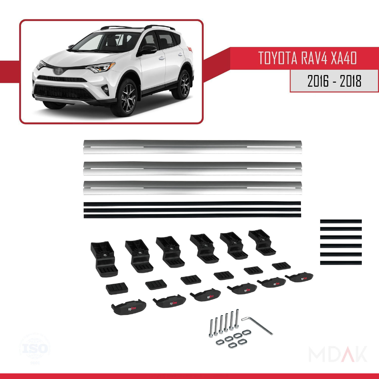 Toyota RAV4 IV (XA40) Post-Facelift 2016-2018 Arası ile Uyumlu BASIC Model Ara Atkı Tavan Barı Gri 3 Adet - Görsel 6