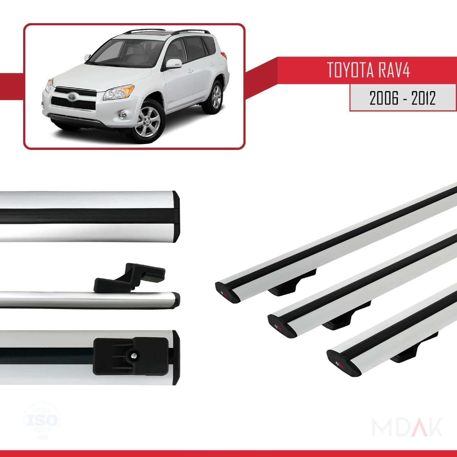 Toyota RAV4 III (XA30) 2006-2012 Arası ile Uyumlu BASIC Model Ara Atkı Tavan Barı Gri 3 Adet - Görsel 3