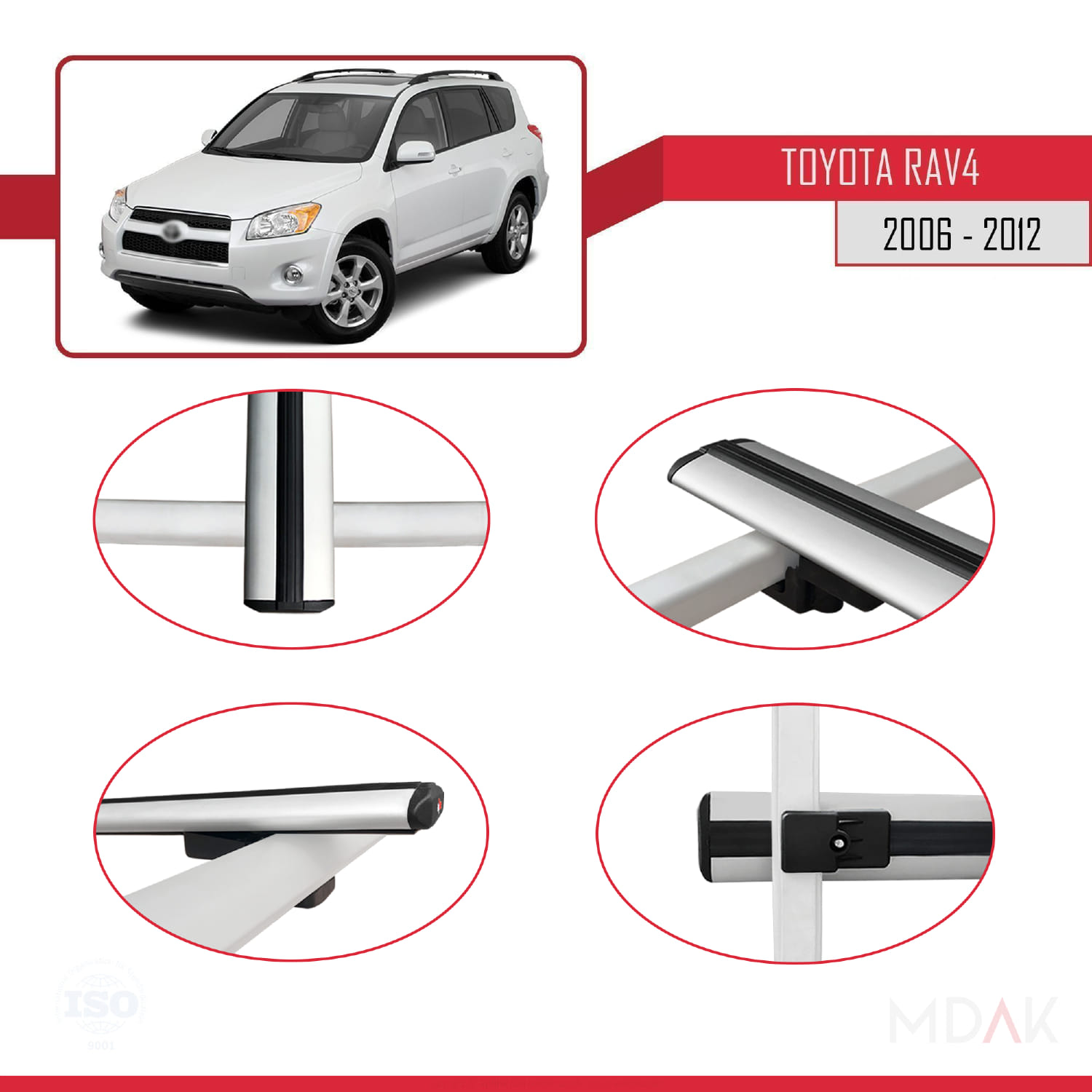 Toyota RAV4 III (XA30) 2006-2012 Arası ile Uyumlu BASIC Model Ara Atkı Tavan Barı Gri 3 Adet - Görsel 4