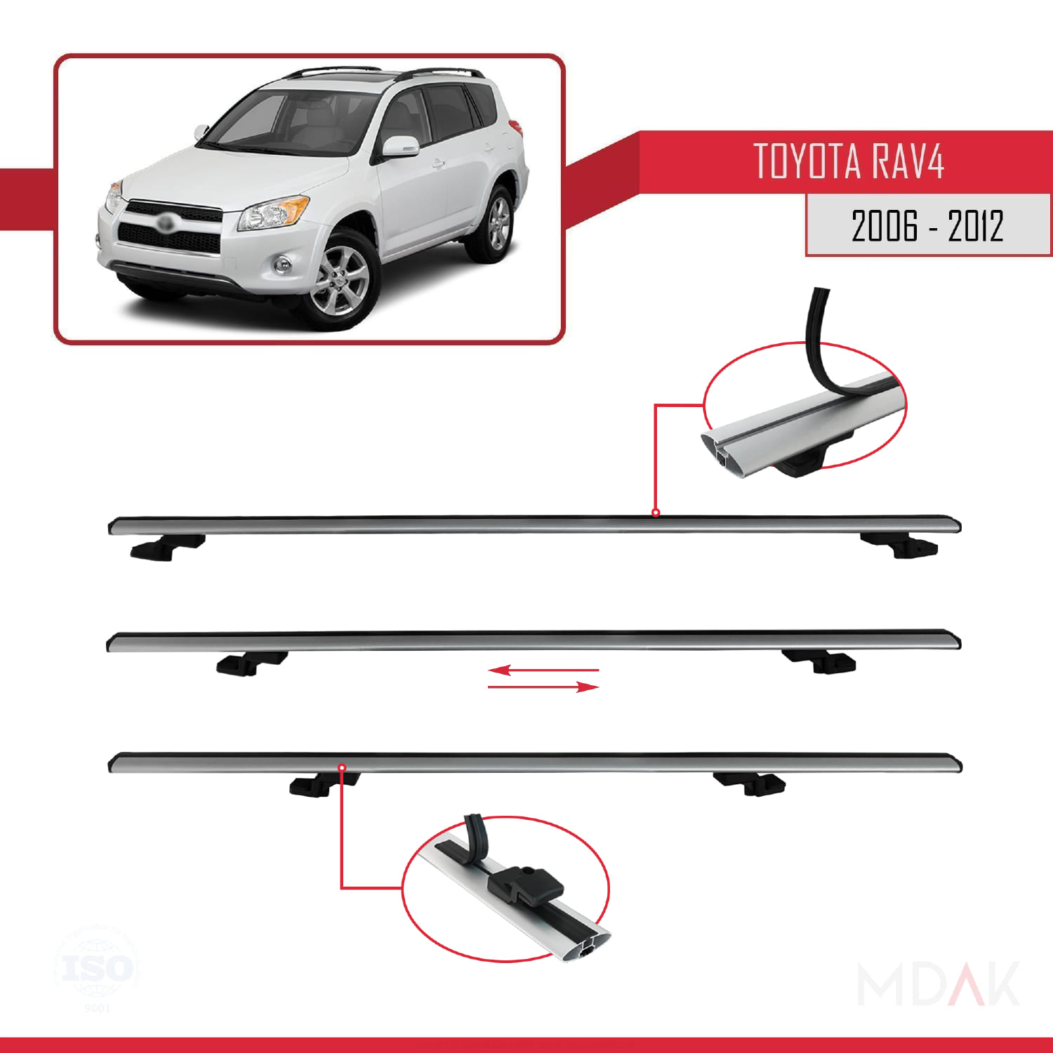 Toyota RAV4 III (XA30) 2006-2012 Arası ile Uyumlu BASIC Model Ara Atkı Tavan Barı Gri 3 Adet - Görsel 5