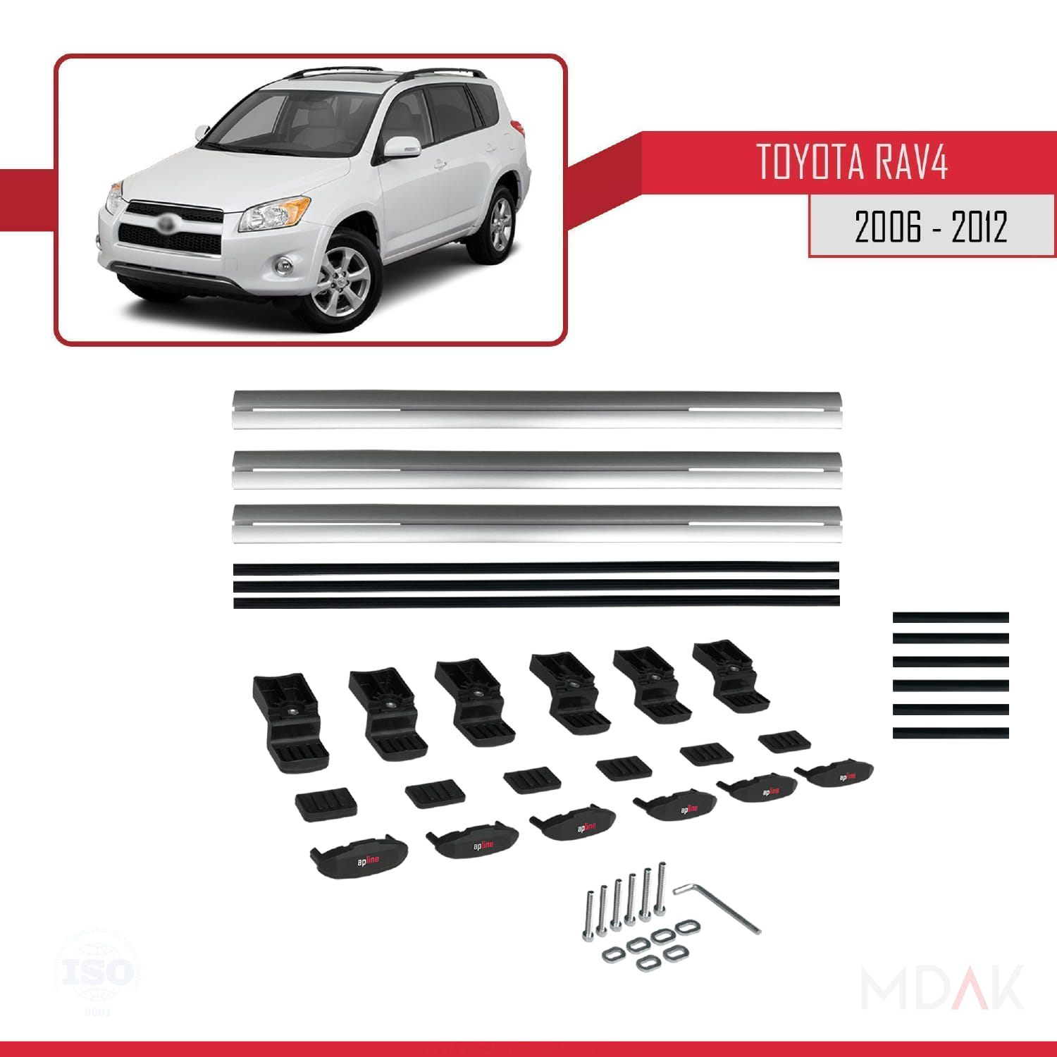 Toyota RAV4 III (XA30) 2006-2012 Arası ile Uyumlu BASIC Model Ara Atkı Tavan Barı Gri 3 Adet - Görsel 6