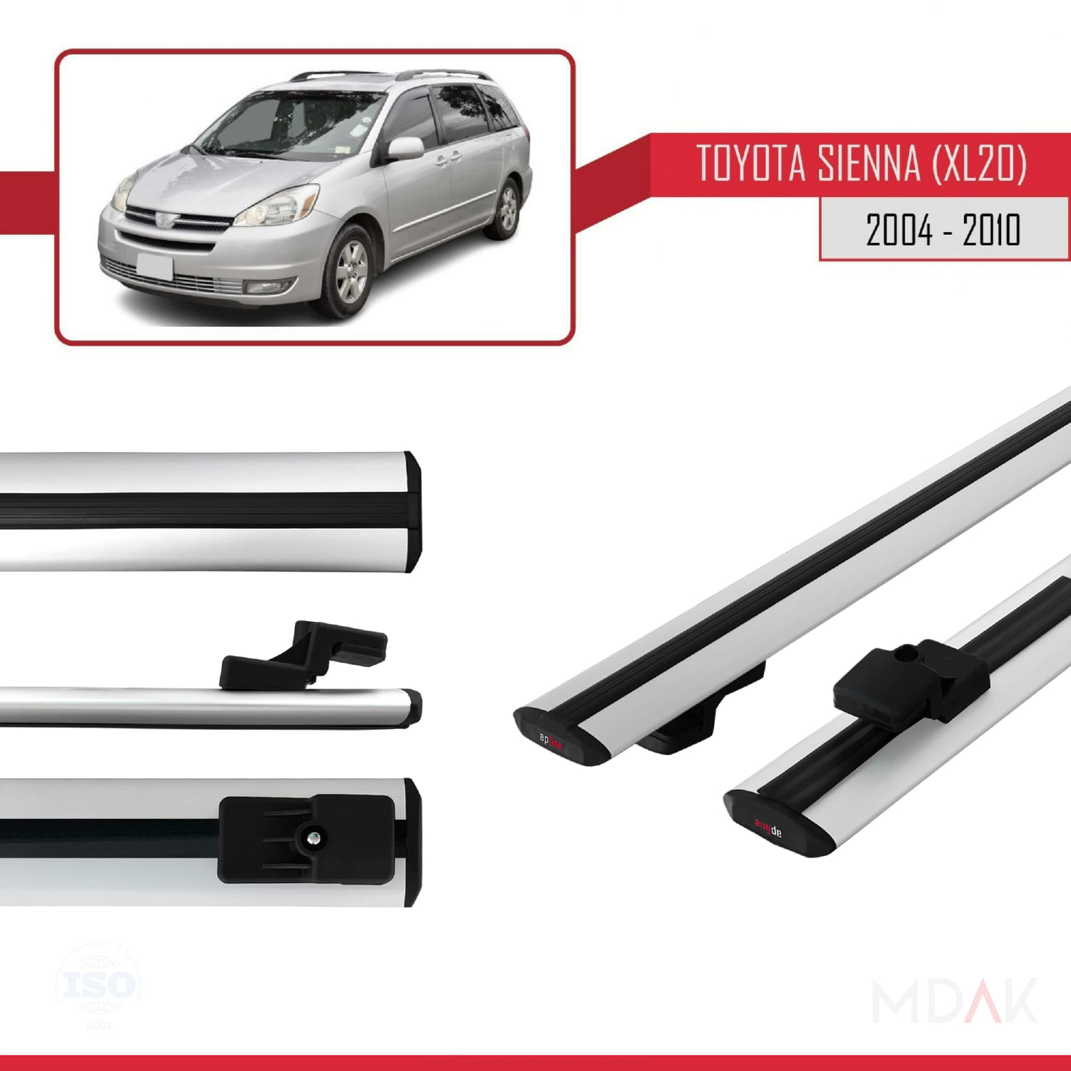 Toyota Sienna 2 (XL20) 2004-2010 Arası ile Uyumlu BASIC Model Ara Atkı Tavan Barı Gri 2 Adet - Görsel 3