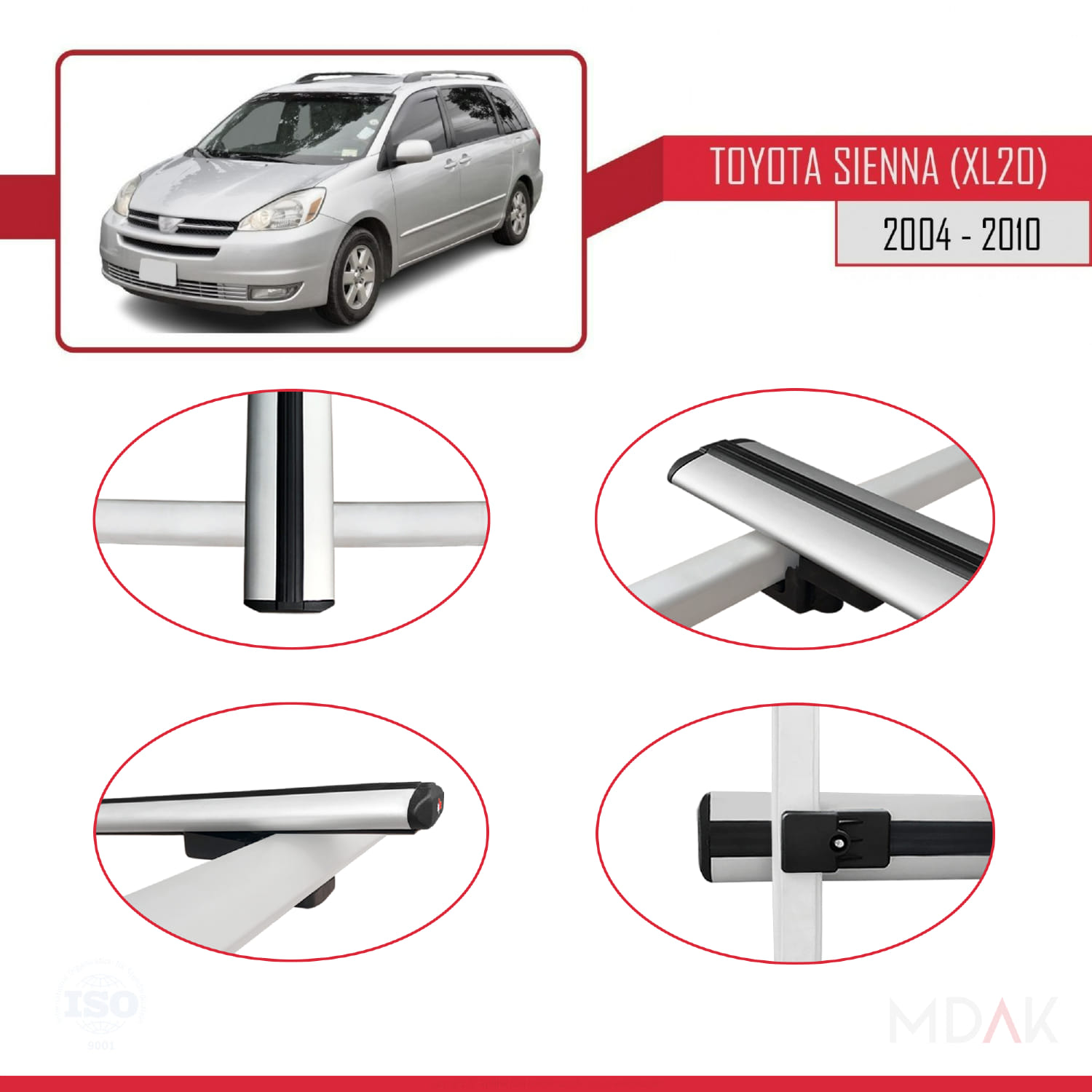 Toyota Sienna 2 (XL20) 2004-2010 Arası ile Uyumlu BASIC Model Ara Atkı Tavan Barı Gri 2 Adet - Görsel 4