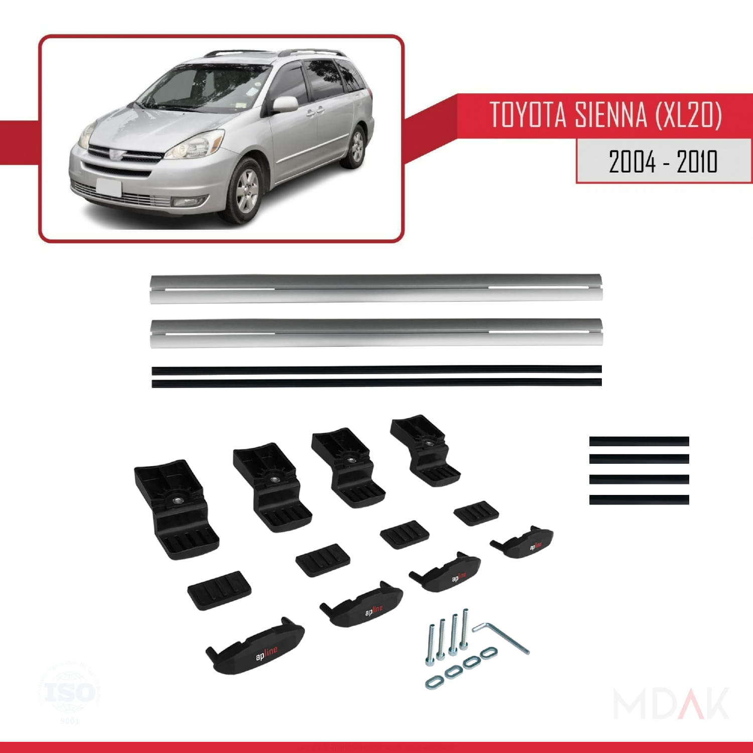 Toyota Sienna 2 (XL20) 2004-2010 Arası ile Uyumlu BASIC Model Ara Atkı Tavan Barı Gri 2 Adet - Görsel 6