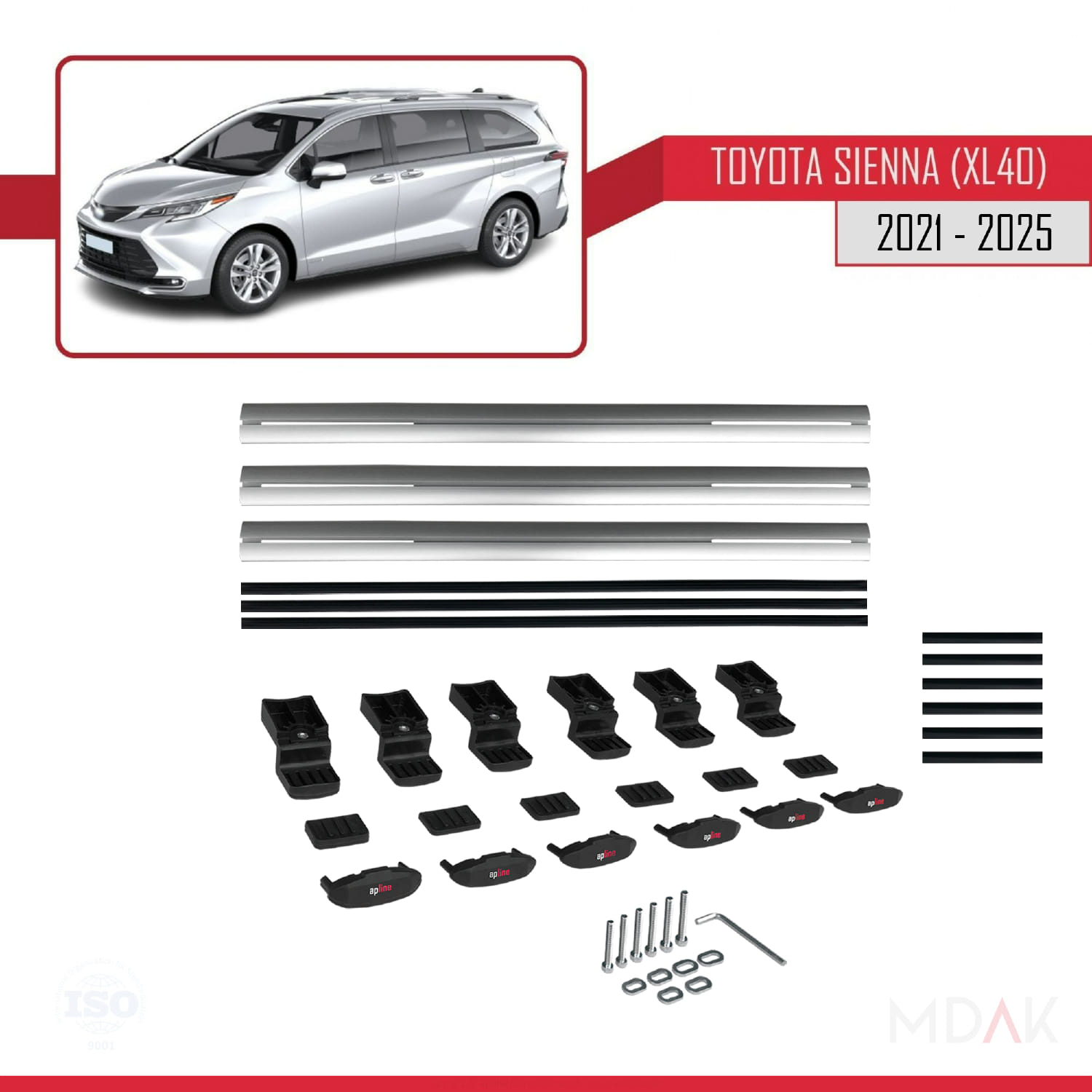Toyota Sienna 4 (XL40) 2021 ve Sonrası ile Uyumlu BASIC Model Ara Atkı Tavan Barı Gri 3 Adet - Görsel 6