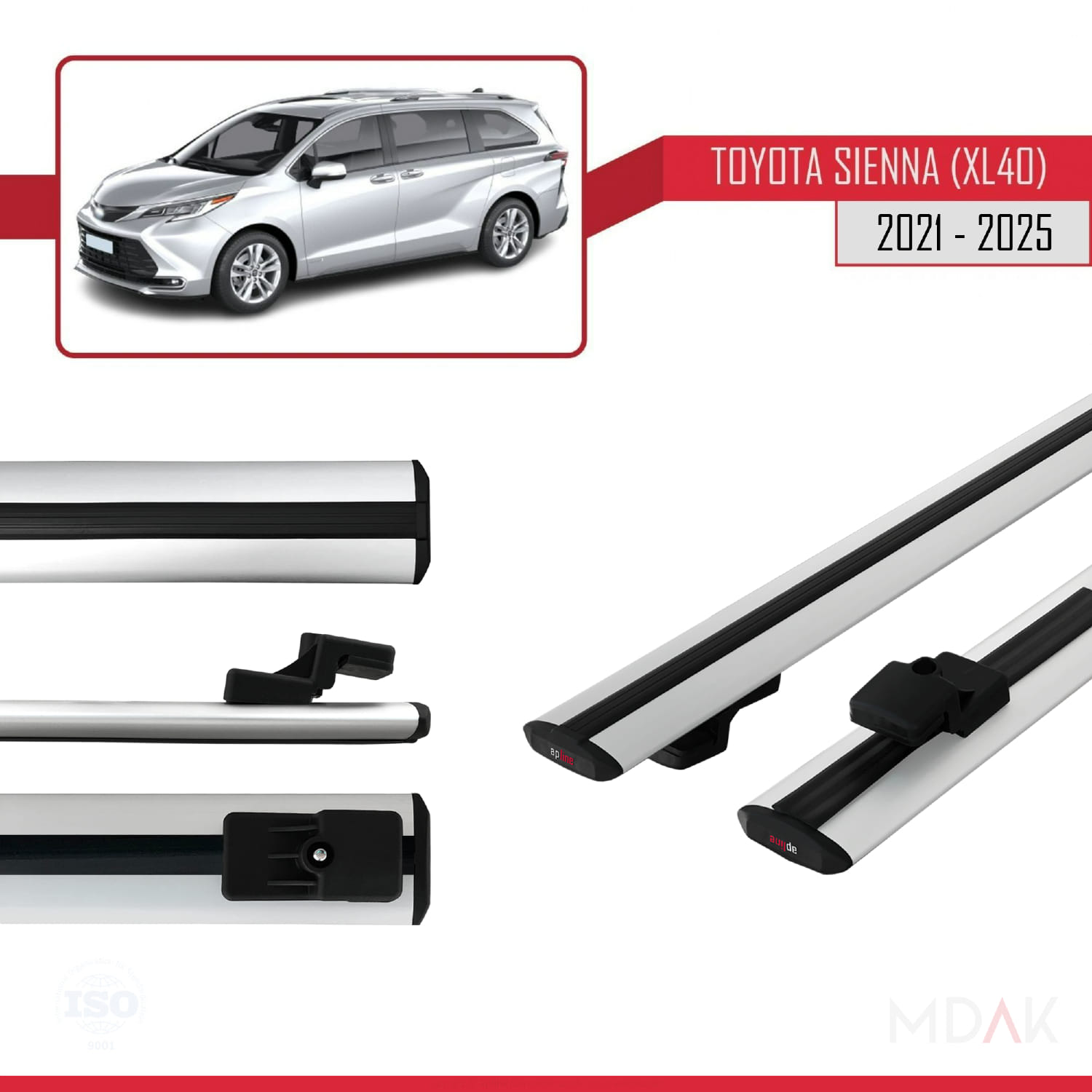 Toyota Sienna 4 (XL40) 2021 ve Sonrası ile Uyumlu BASIC Model Ara Atkı Tavan Barı Gri 2 Adet - Görsel 3