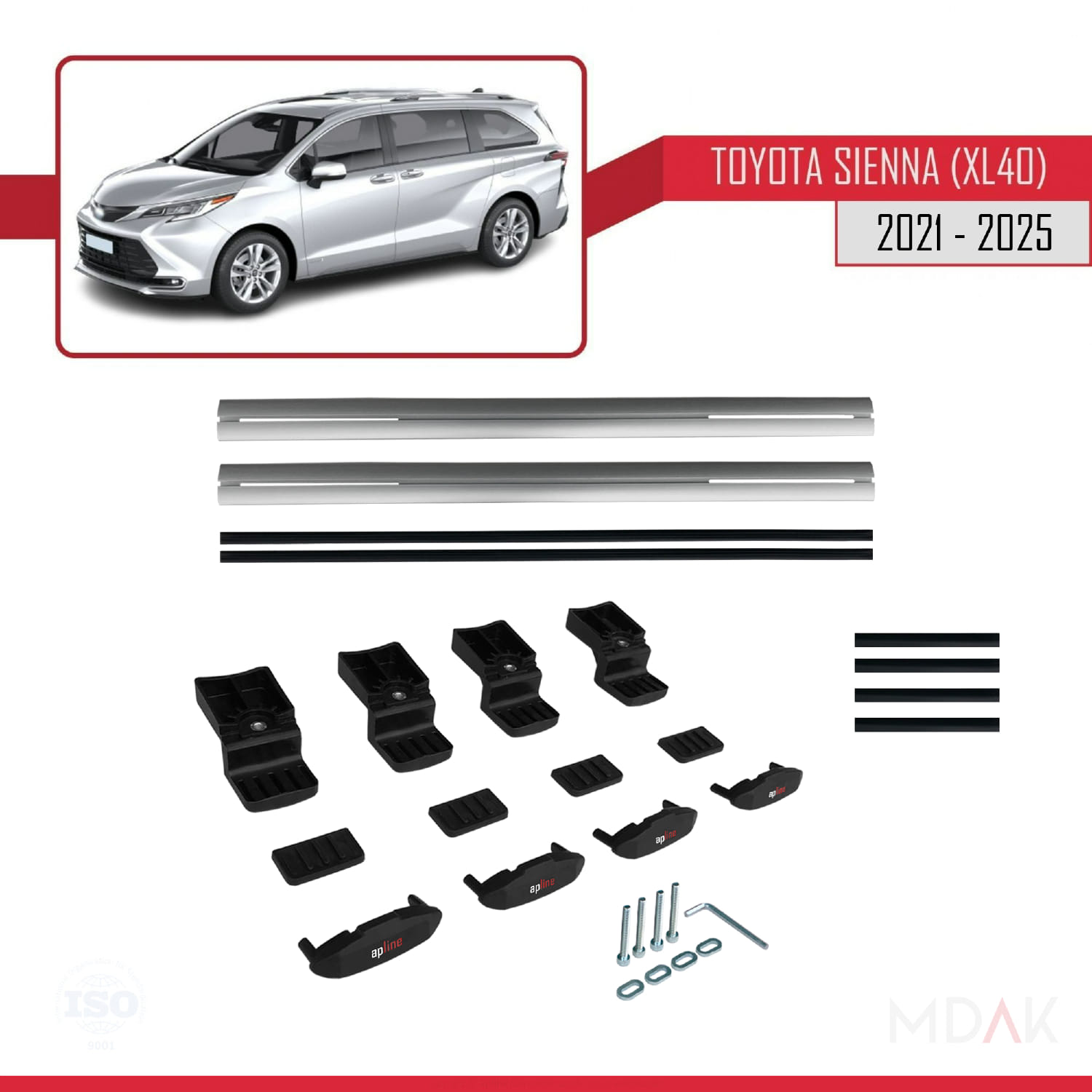 Toyota Sienna 4 (XL40) 2021 ve Sonrası ile Uyumlu BASIC Model Ara Atkı Tavan Barı Gri 2 Adet - Görsel 6