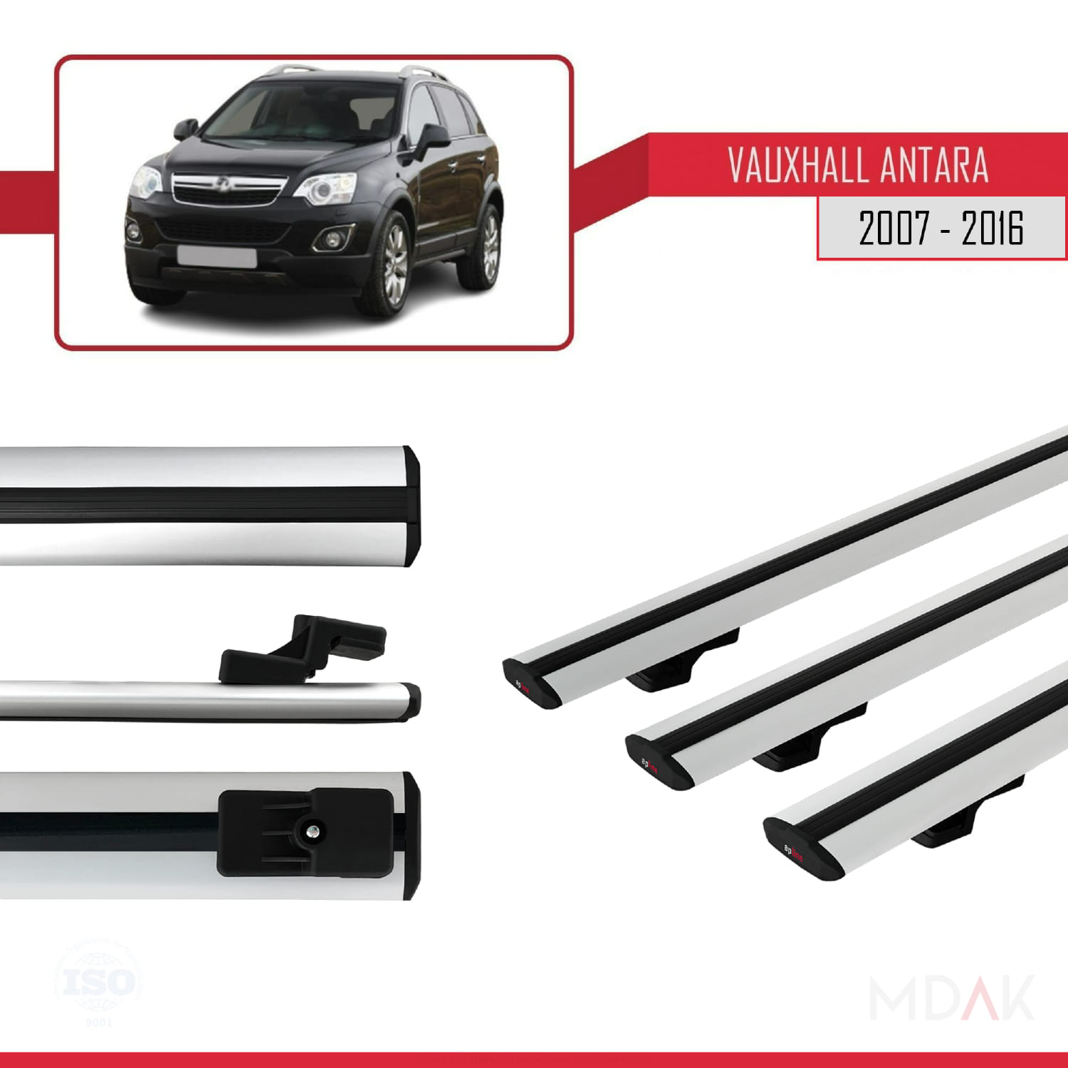 Vauxhall Antara 2007-2016 Arası ile Uyumlu BASIC Model Ara Atkı Tavan Barı Gri 3 Adet - Görsel 3