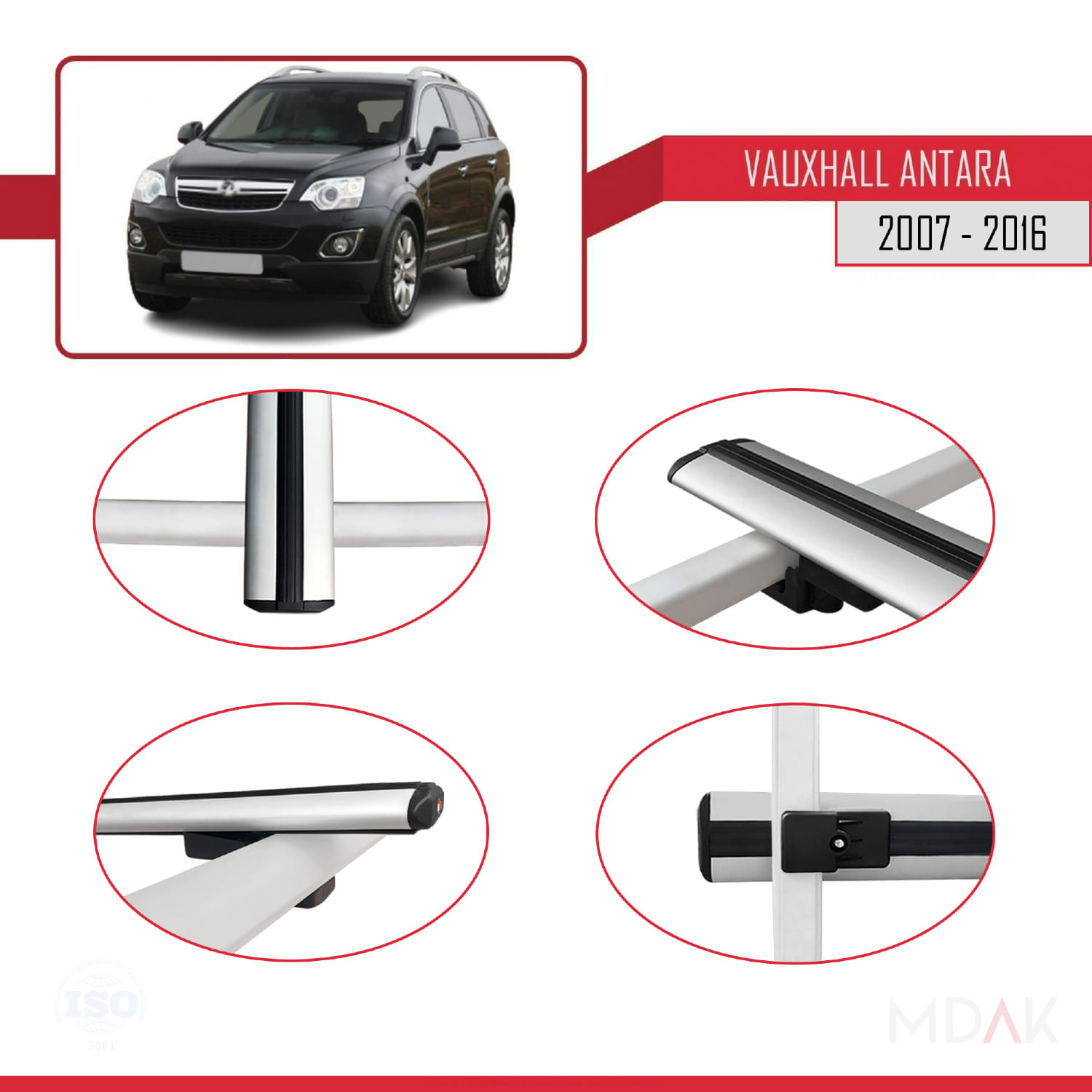 Vauxhall Antara 2007-2016 Arası ile Uyumlu BASIC Model Ara Atkı Tavan Barı Gri 3 Adet - Görsel 4