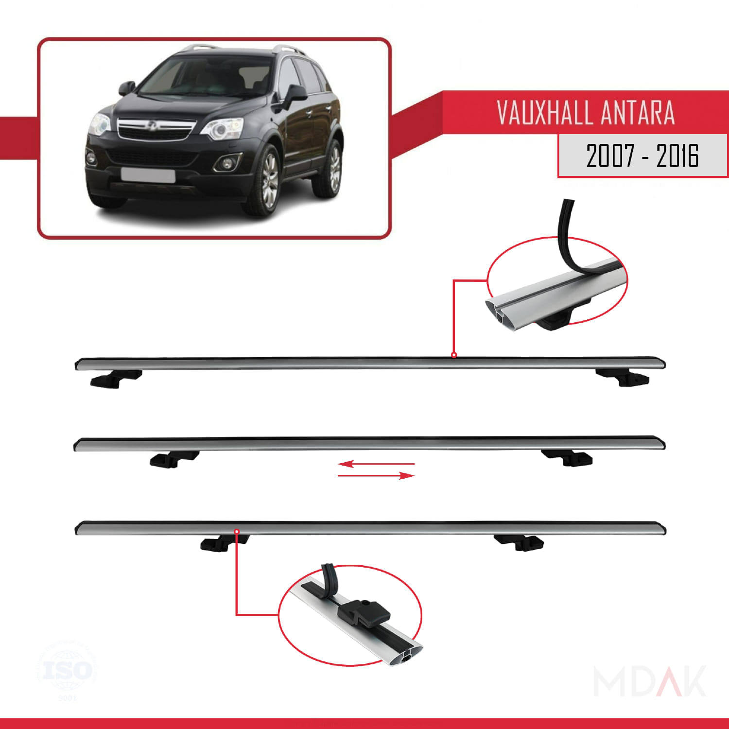 Vauxhall Antara 2007-2016 Arası ile Uyumlu BASIC Model Ara Atkı Tavan Barı Gri 2 Adet - Görsel 5
