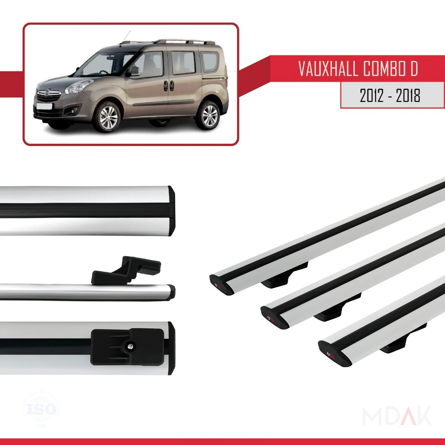 Vauxhall Combo D 2012-2018 Arası ile Uyumlu BASIC Model Ara Atkı Tavan Barı Gri 3 Adet - Görsel 3