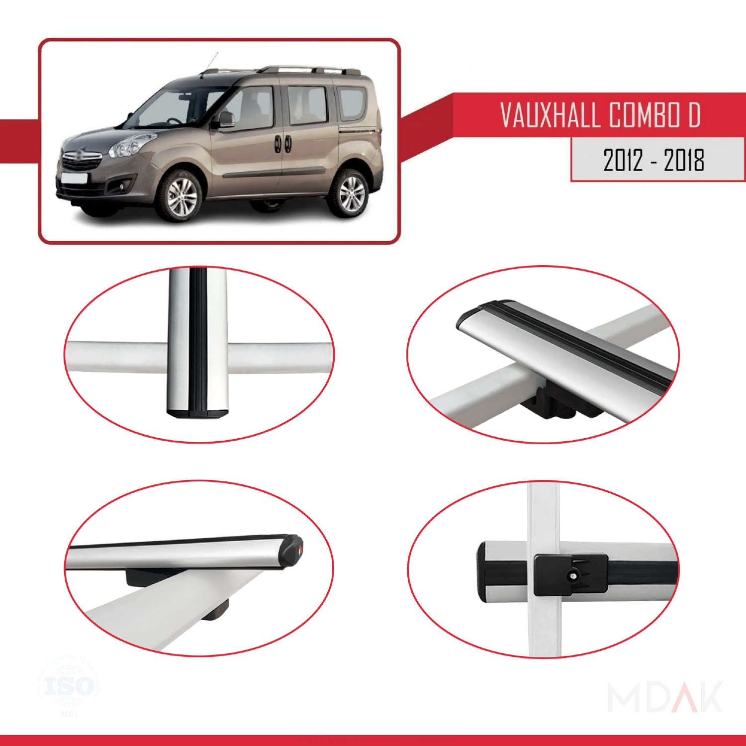 Vauxhall Combo D 2012-2018 Arası ile Uyumlu BASIC Model Ara Atkı Tavan Barı Gri 3 Adet - Görsel 4