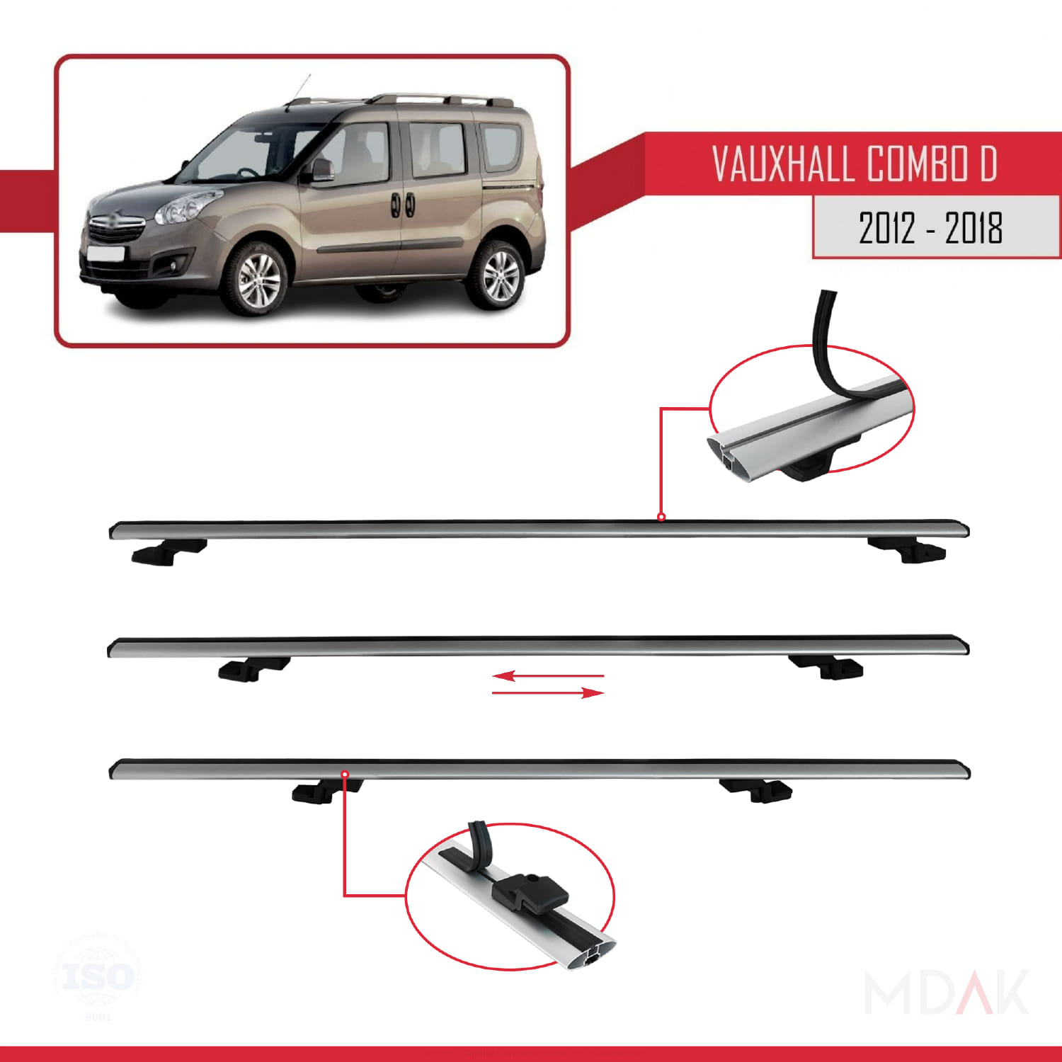 Vauxhall Combo D 2012-2018 Arası ile Uyumlu BASIC Model Ara Atkı Tavan Barı Gri 3 Adet - Görsel 5