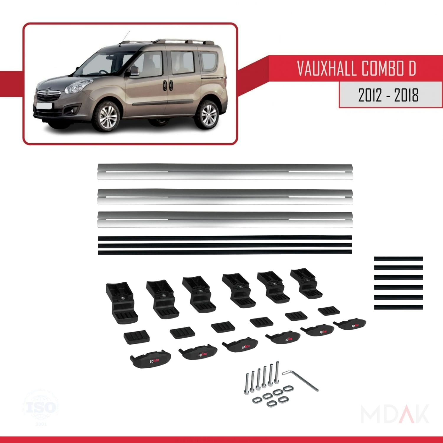 Vauxhall Combo D 2012-2018 Arası ile Uyumlu BASIC Model Ara Atkı Tavan Barı Gri 3 Adet - Görsel 6